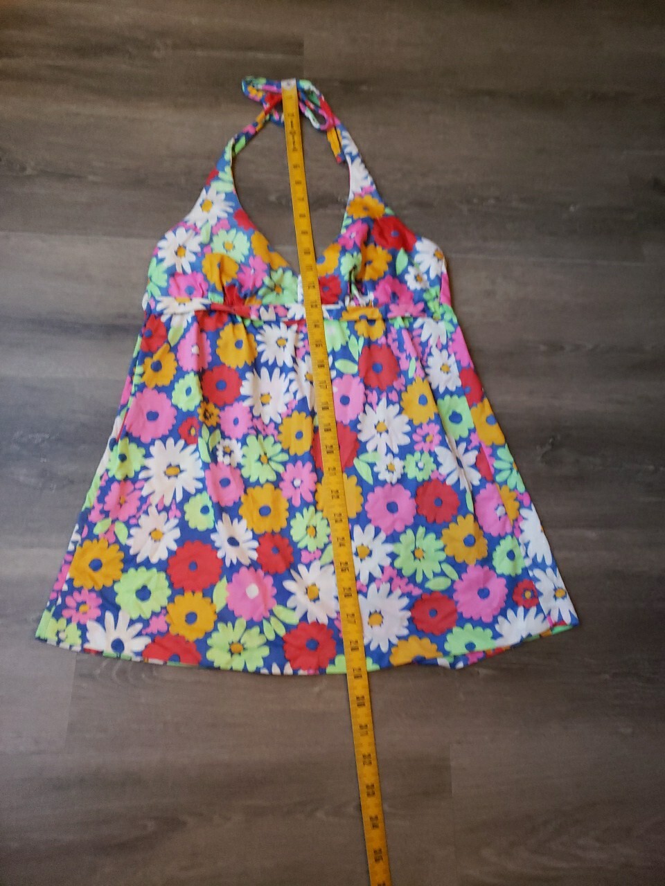 VTG 60s/70s Sears Jr. Bazaar Halter Flower Power Tankini Swim Top Sz XS? FLAWS