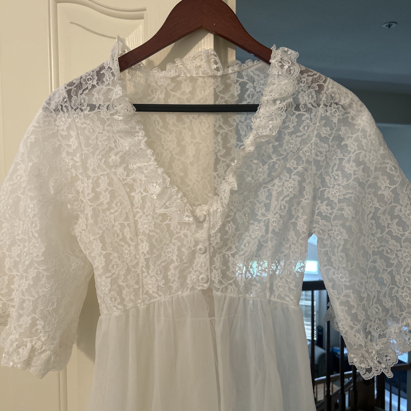 Vintage Sheer Double Layer Chic Lingerie Ivory Lace MCM Robe Wedding Bacheloret