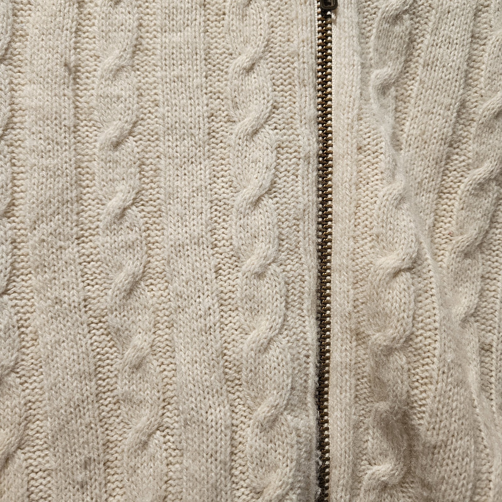 Vintage 1970s Sears Jr Bazaar Fair Isle Zip Hoodie Sweater Cream Brown Cable…
