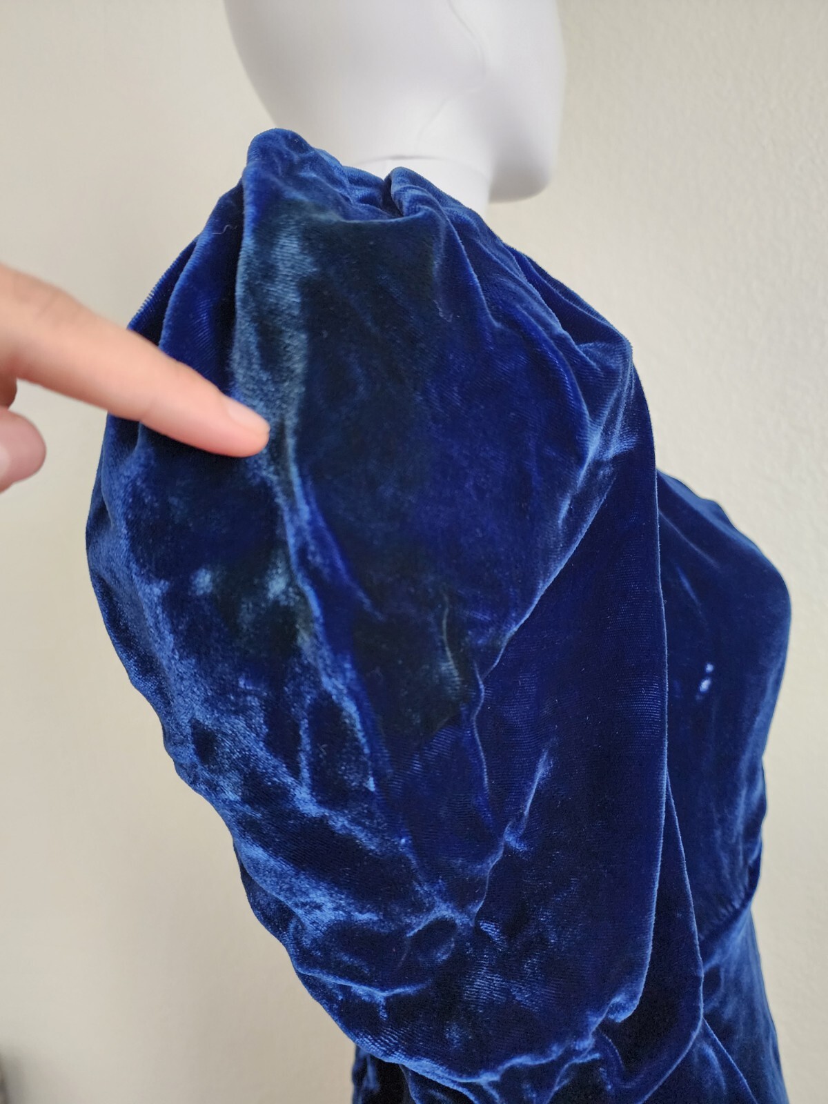 Vintage 1930-40s Blue Velvet Puff Sleeve Maxi Gown Dress XS Read*