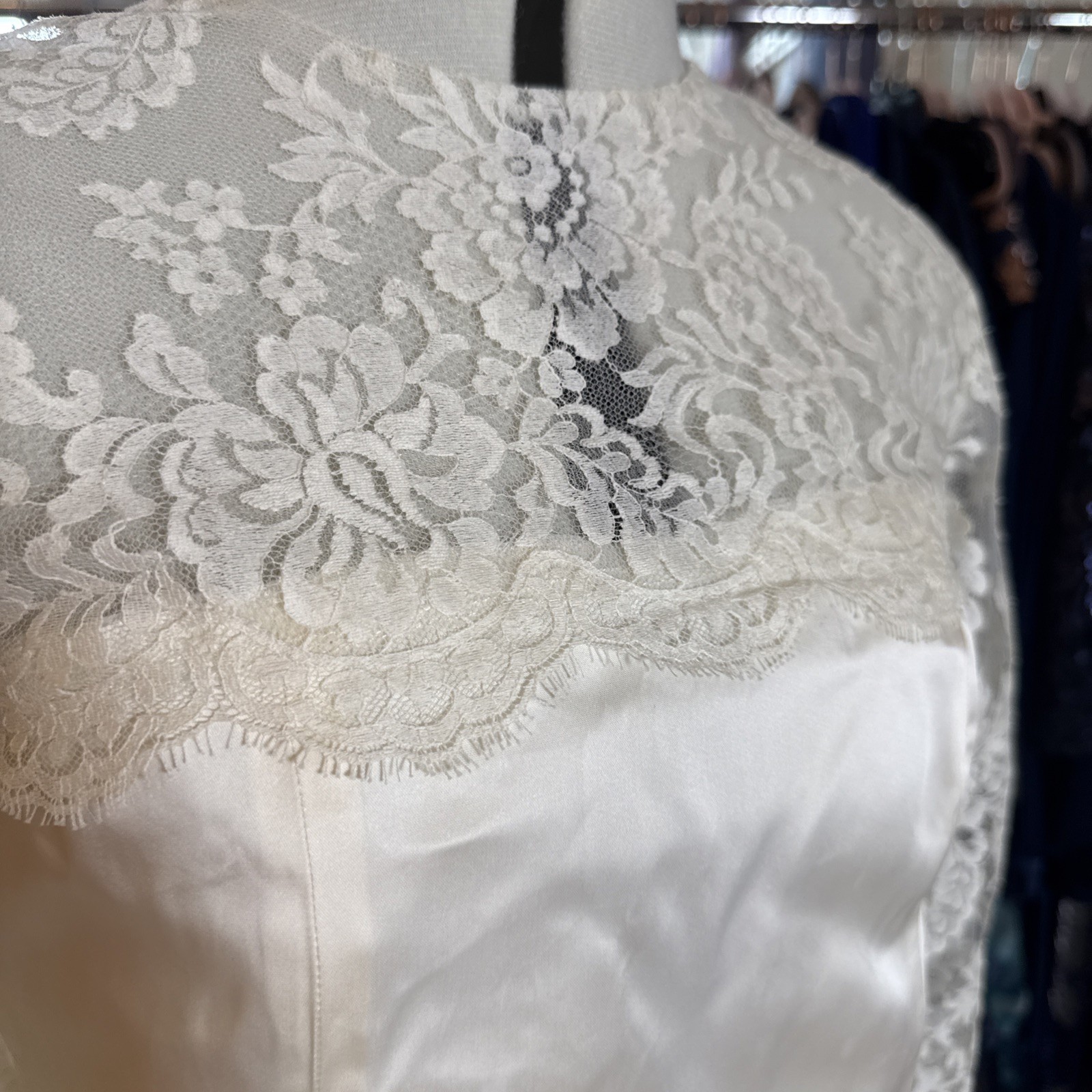 VTG silk wedding gown handmade from 1969 watteau lace train over 7 ft sz 8