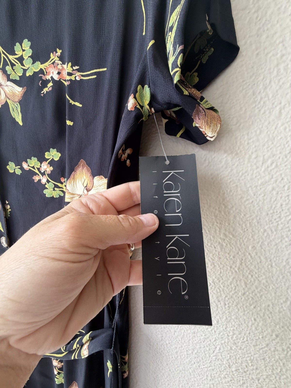 NWT Vintage 90s Karen Kane Rayon Rose Dark Floral Shirt Dress 16 Fits L 12 14