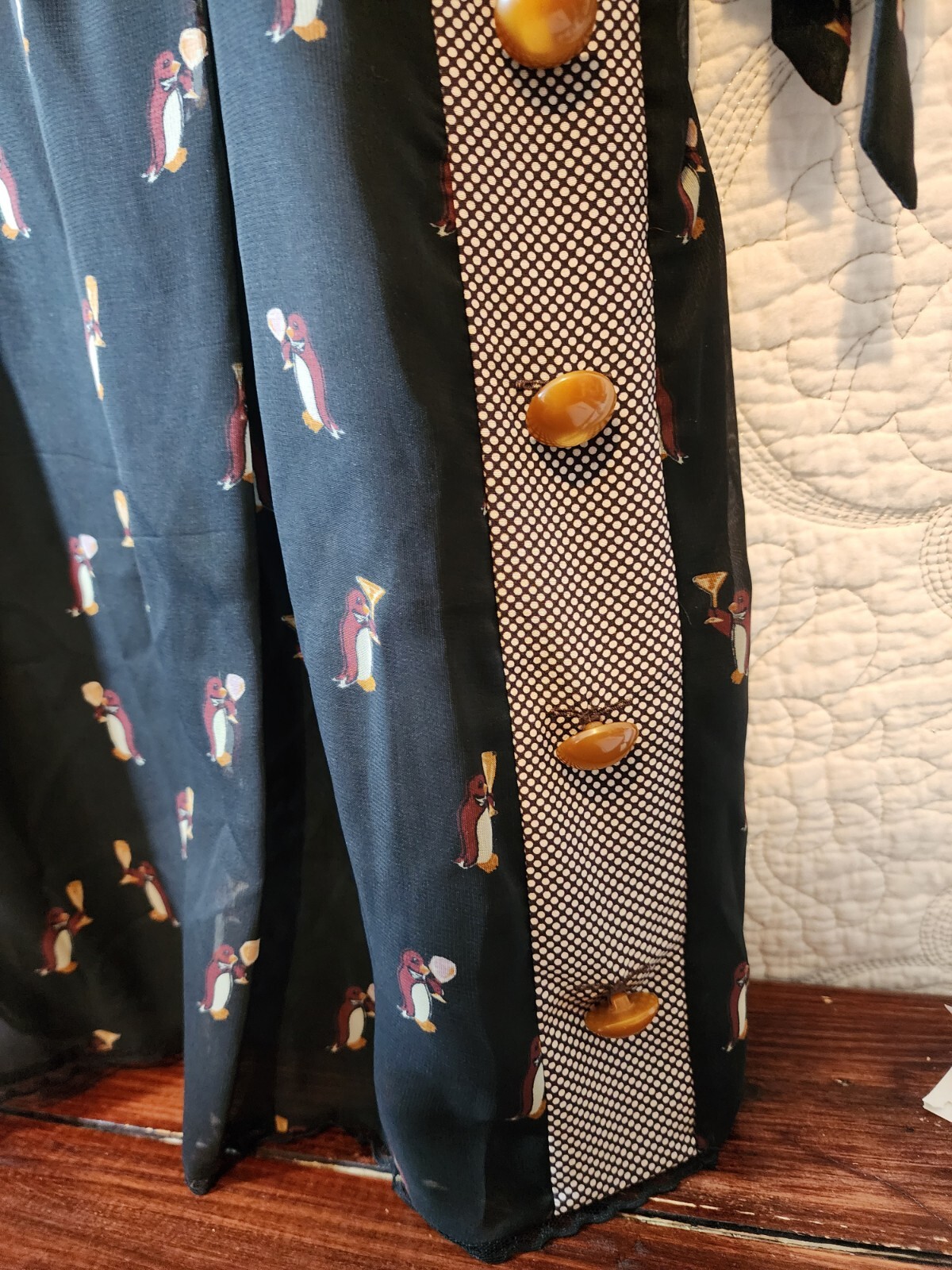 RARE Coach Neck Tie Dress Penguin holding champagne glass Rare print SZ 10.