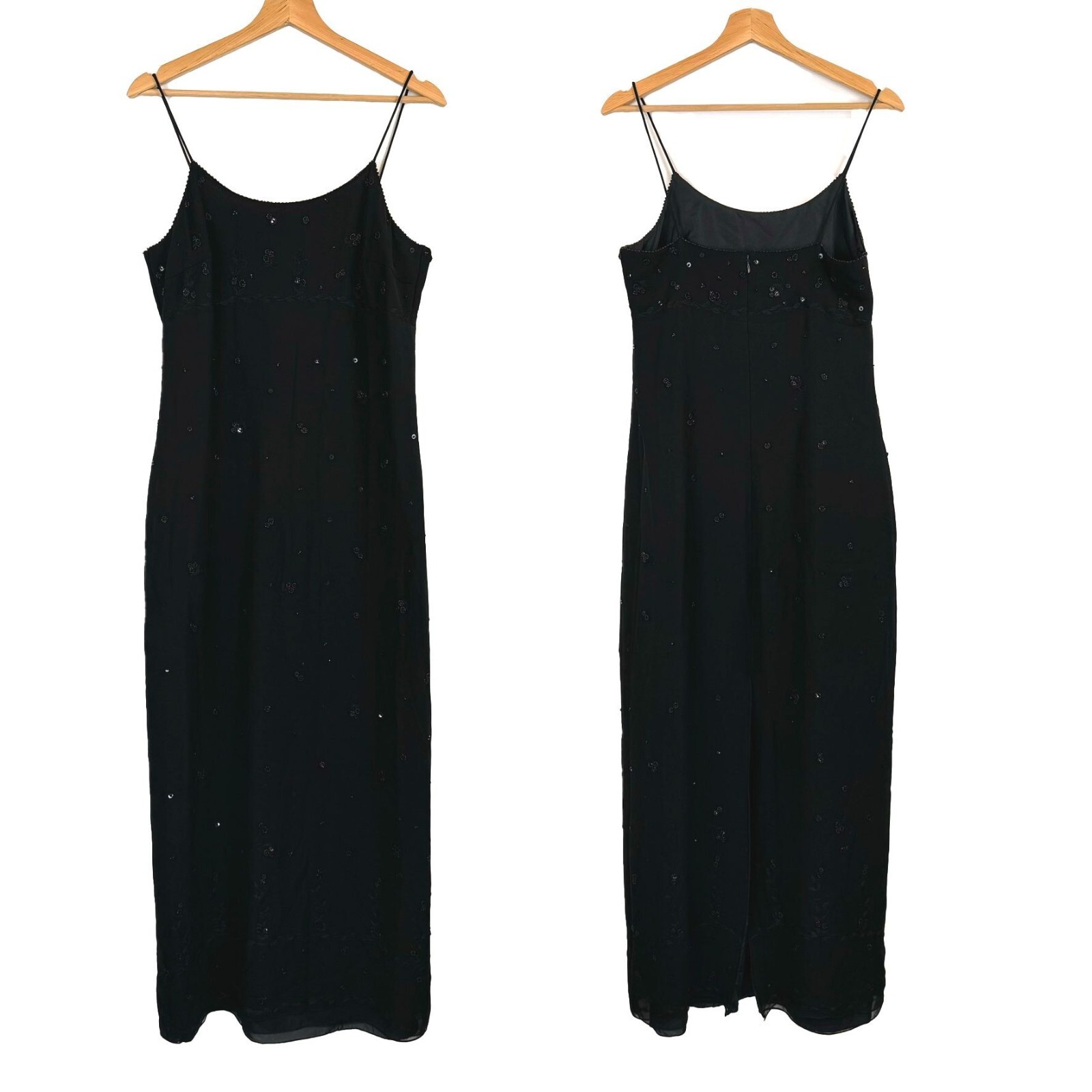 VTG Vintage Phoebe Silk Black Sequin Formal Midi Maxi Dress 8 (6)