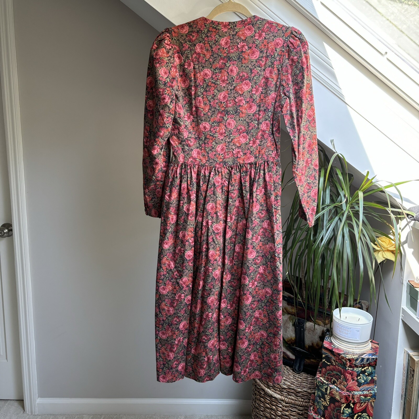 Vintage Laura Ashley Wool Cotton Red Floral Great Britain Dress US 6 UK 10