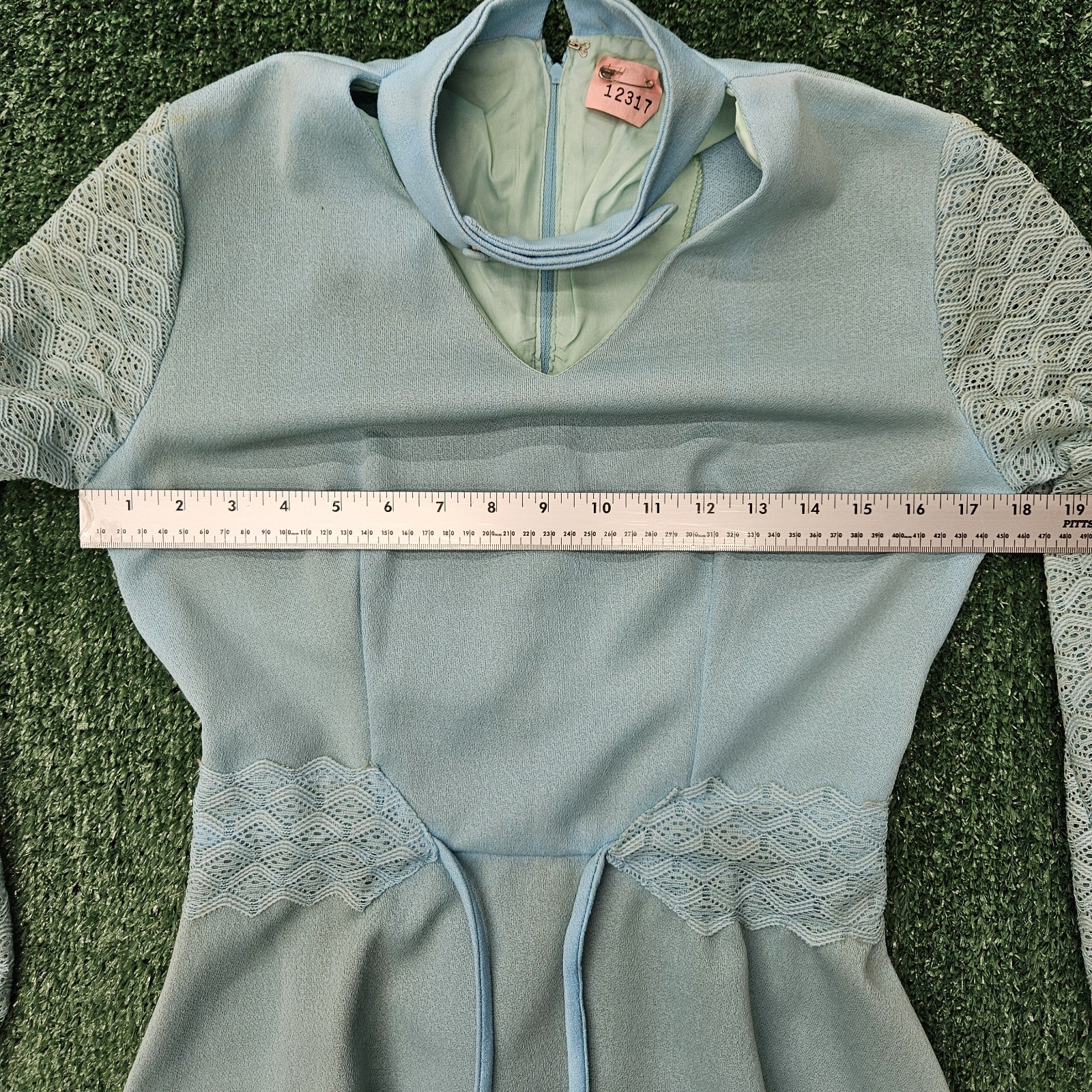 Vintage A Line Dress Button Collar And Lace Puff Sleeves Size S See Description