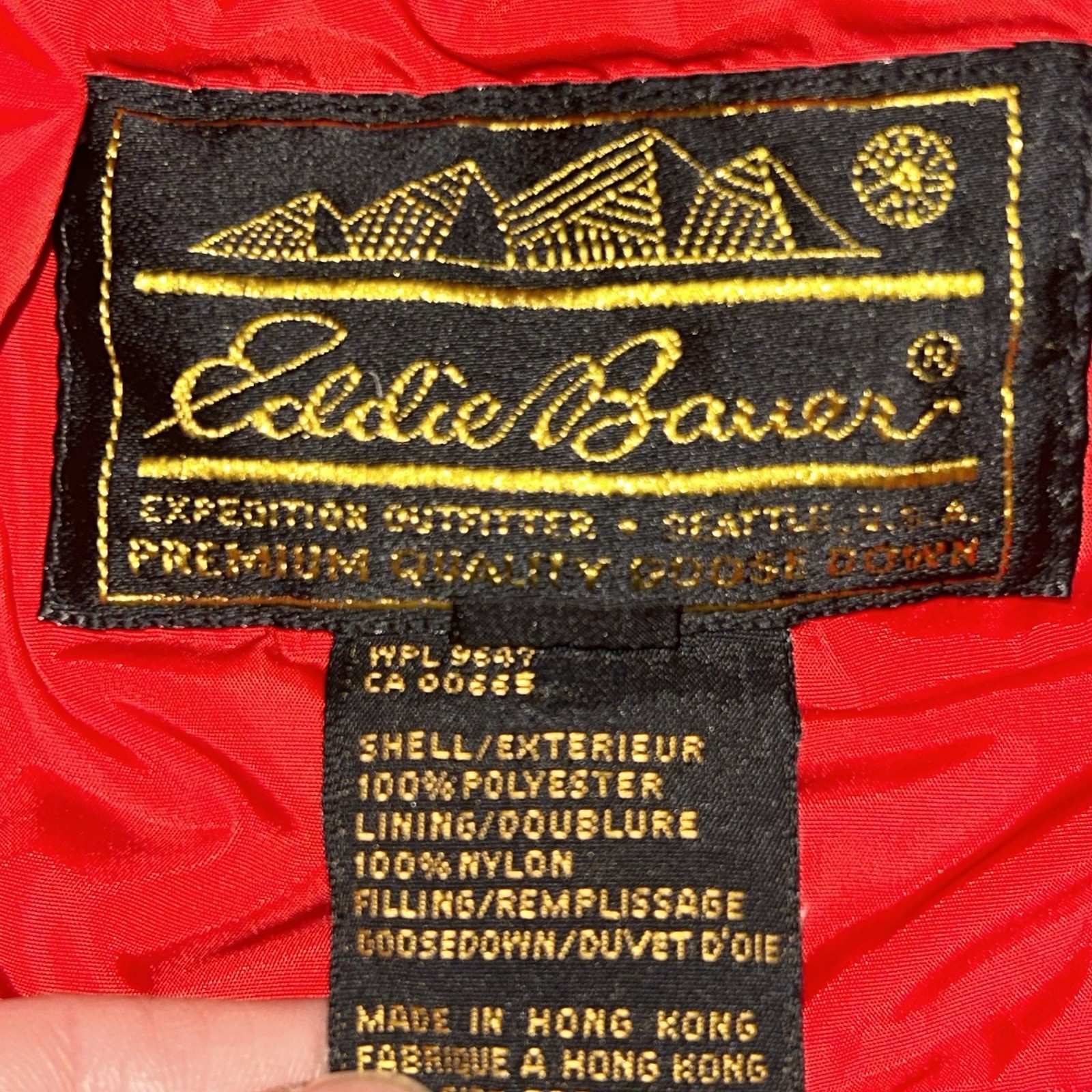 Vintage 80s Eddie Bauer Red Goose Down Filled Jacket Size Medium Hong Kong