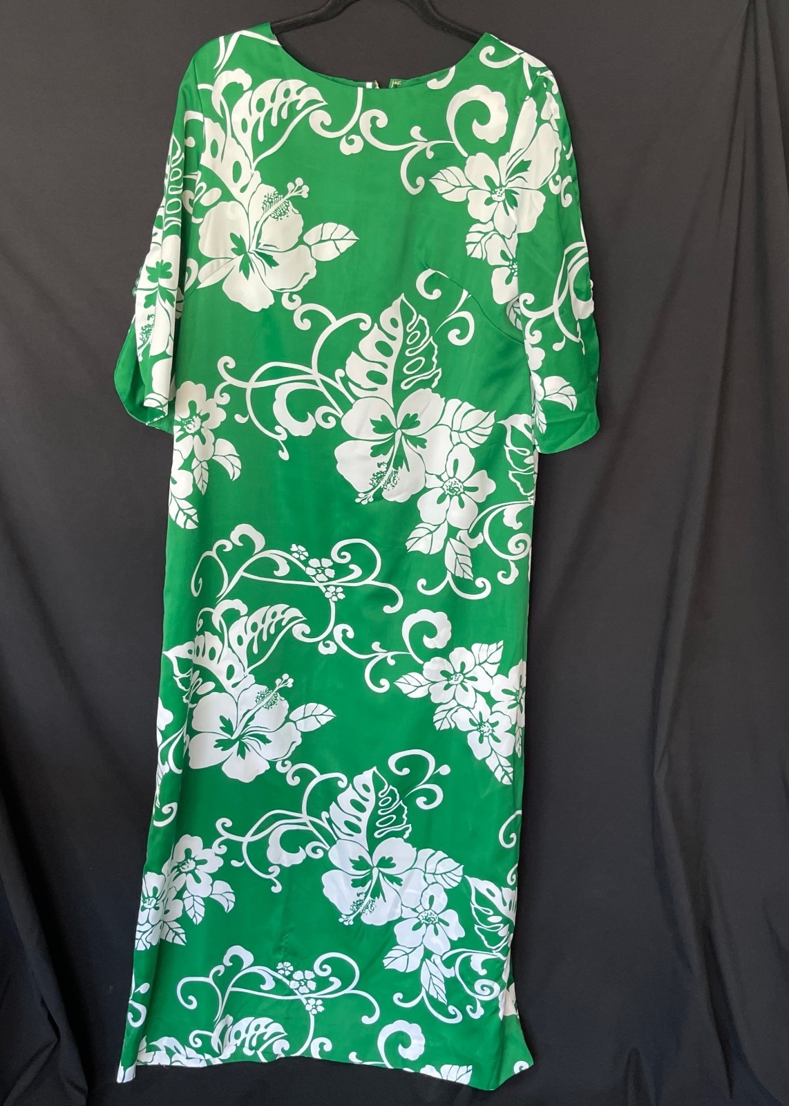 Tiki Togs Hawaiian Maxi Dress Green White Vintage 1960s No Size Tag