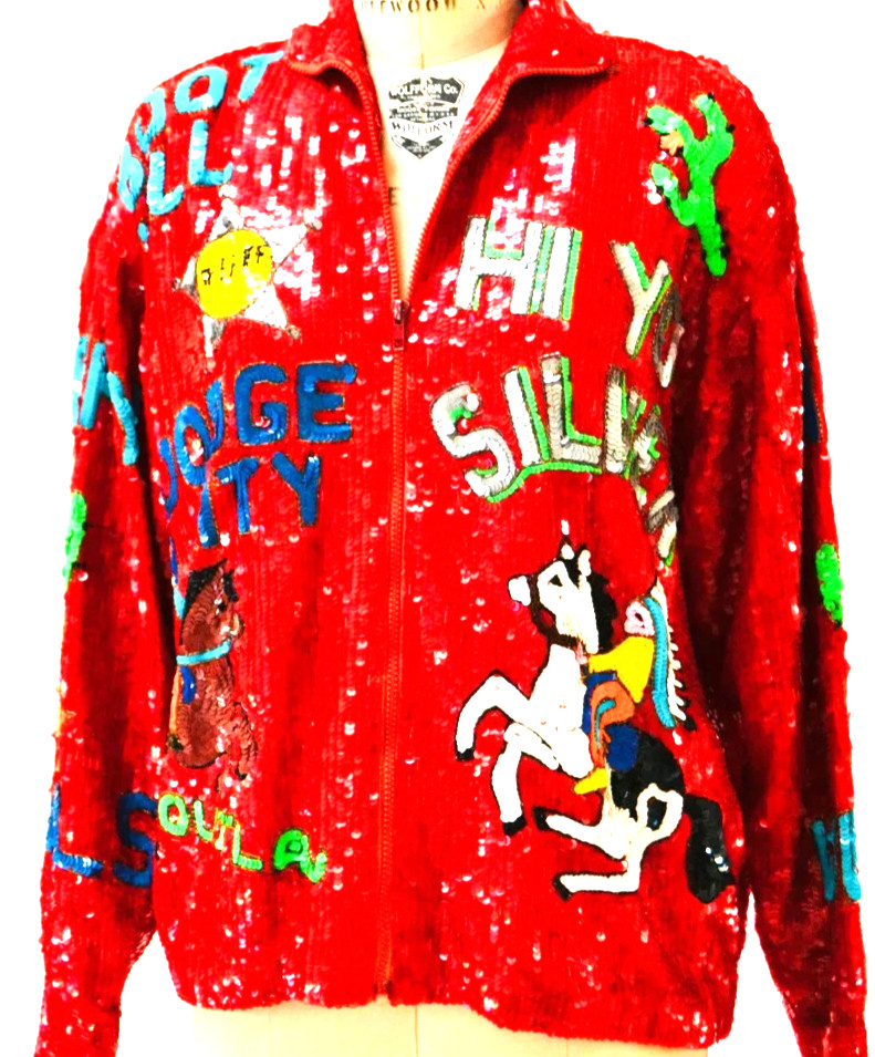 Vintage Sequin Jacket Red Size L Cowboy Cowgirl Western Rare 80s Modi