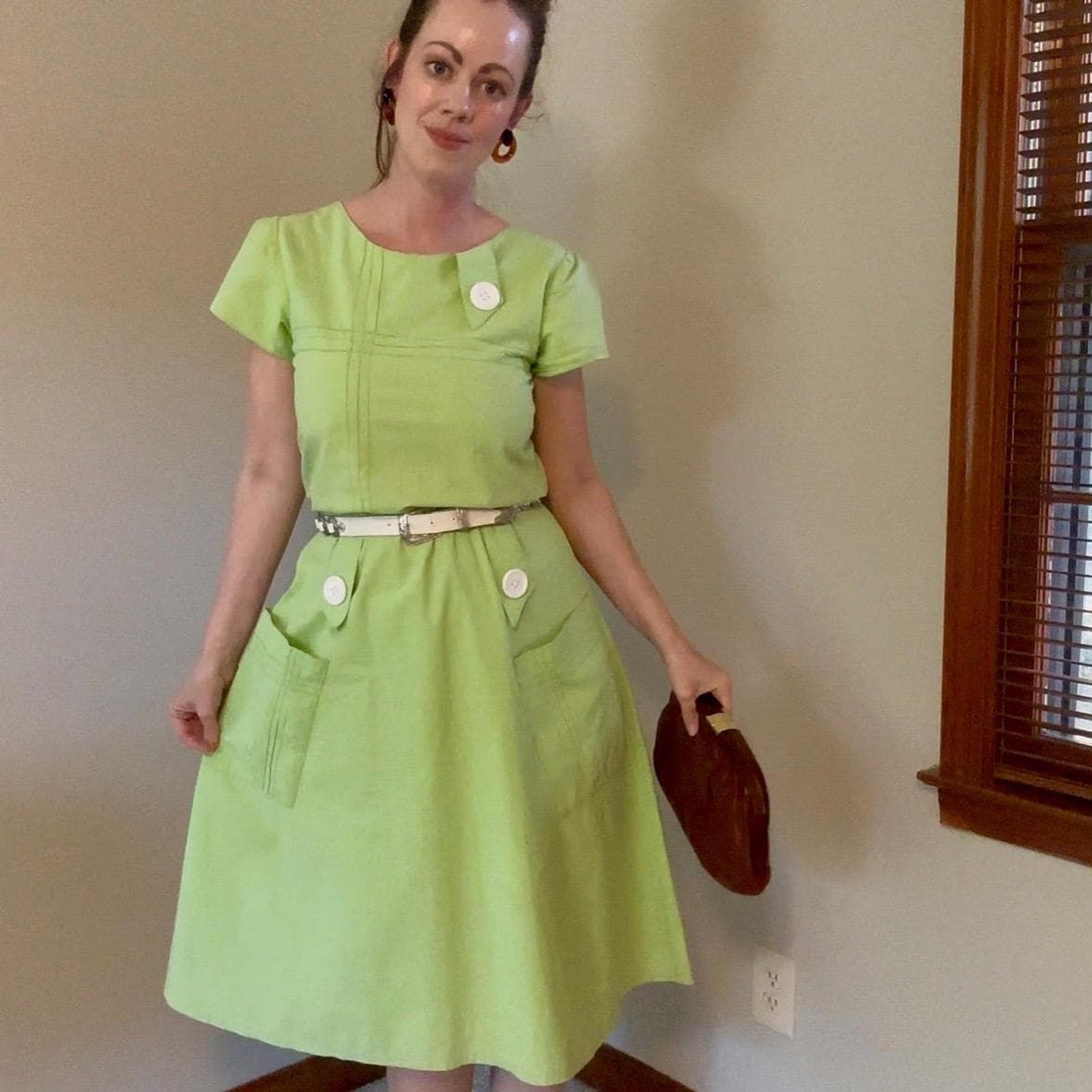 Vintage 60s Lime Green Mod MCM Pop Art Day Dress