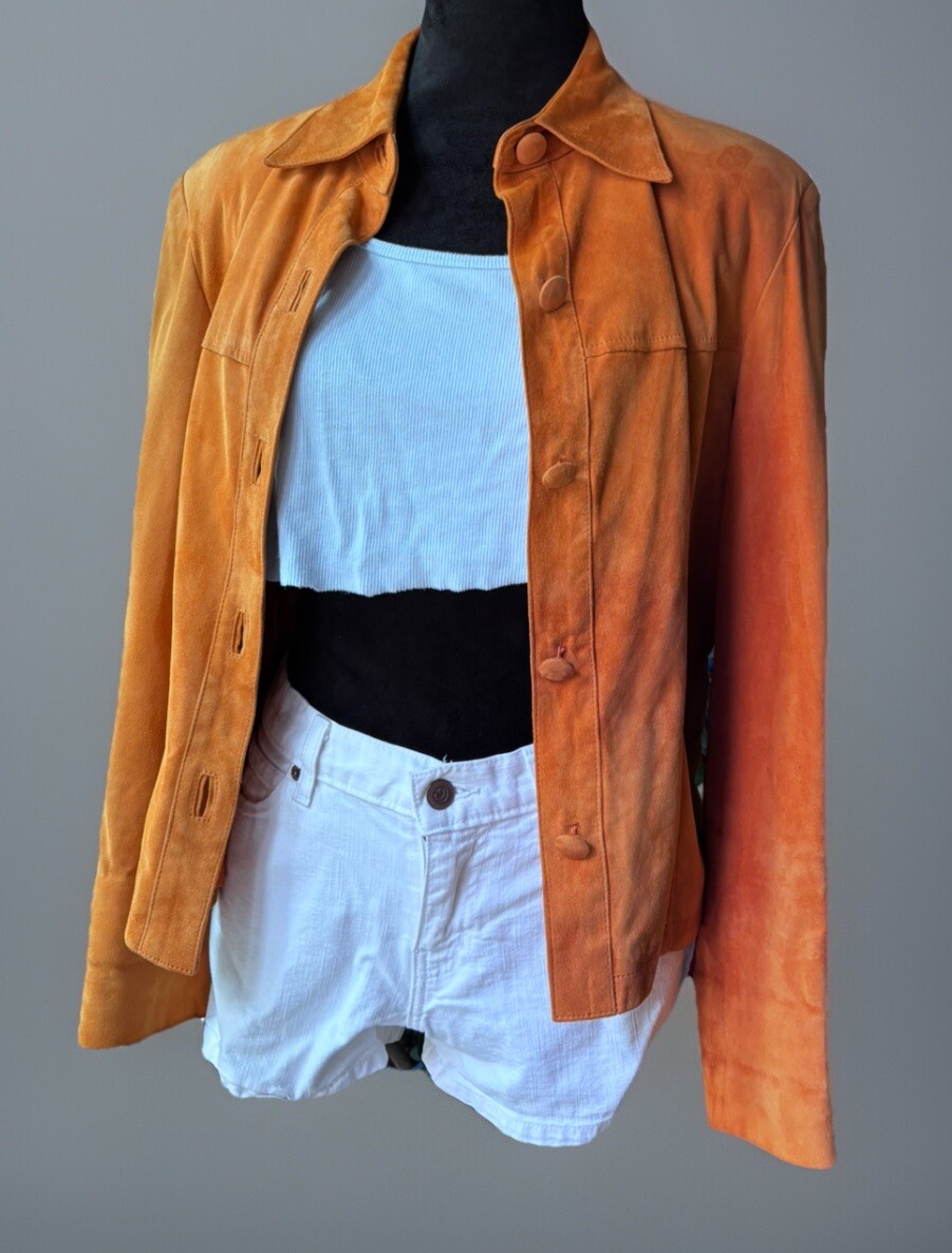 1960s Beautiful European SOFT SUEDE Tangerine Color Jacket.size 44.S/M