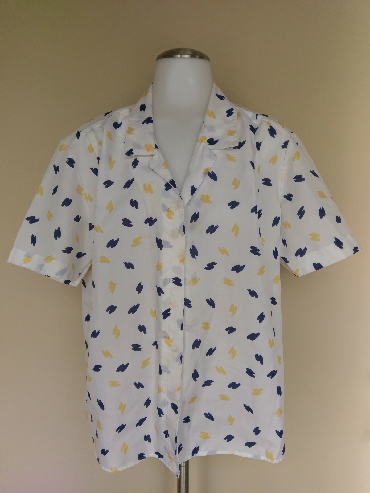 Vintage 80s Cape Cod Match Mates Shirt Navy Blue Yellow Short Sleeve Button Down