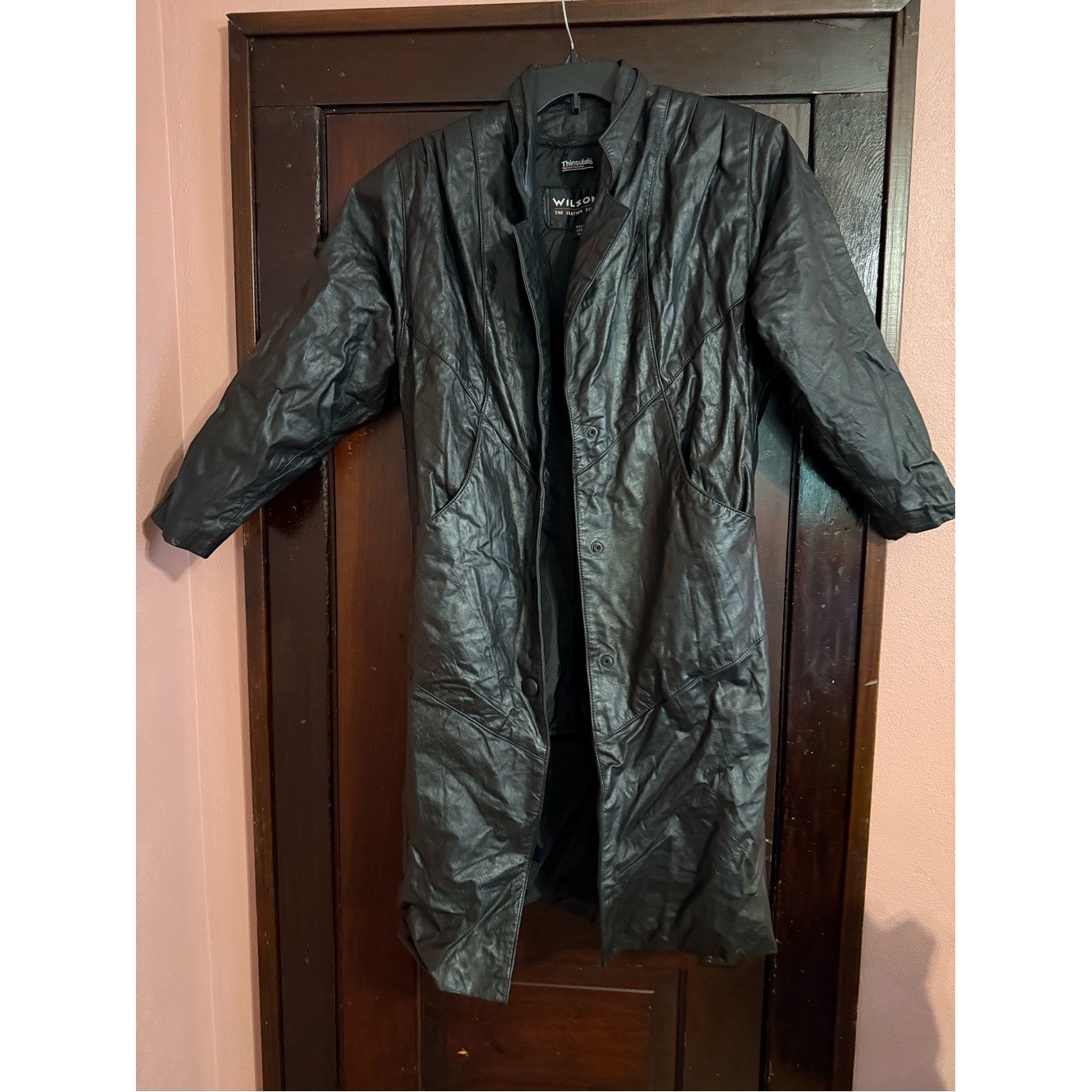 Wilsons Leather Black Long Women’s Leather Trench Coat Thinsulate Vintage