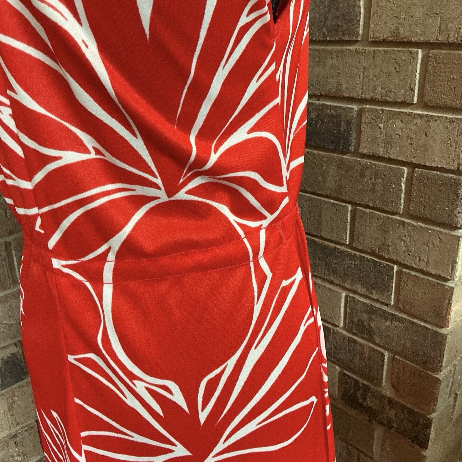 VINTAGE Patty O’Neil Red White Floral Hawaiian Dress Size 13 Cap Sleeve #7D6