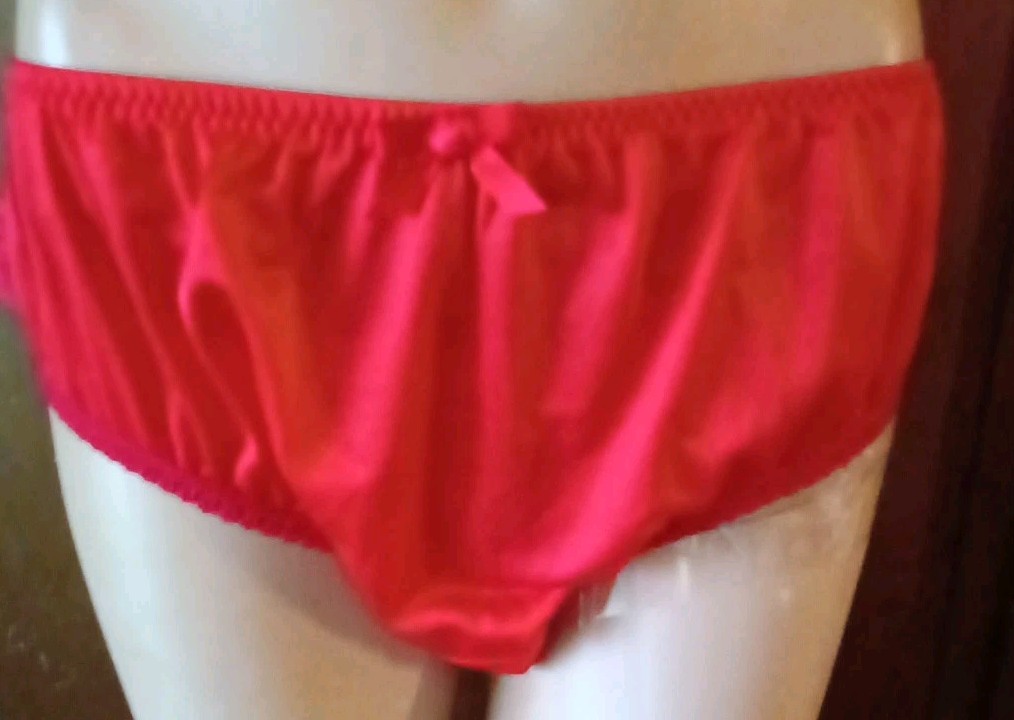 Custom OOAK Unisex 60s Styl Bikini Panty S 9 Red Silky Nylon With Lace Ruffles