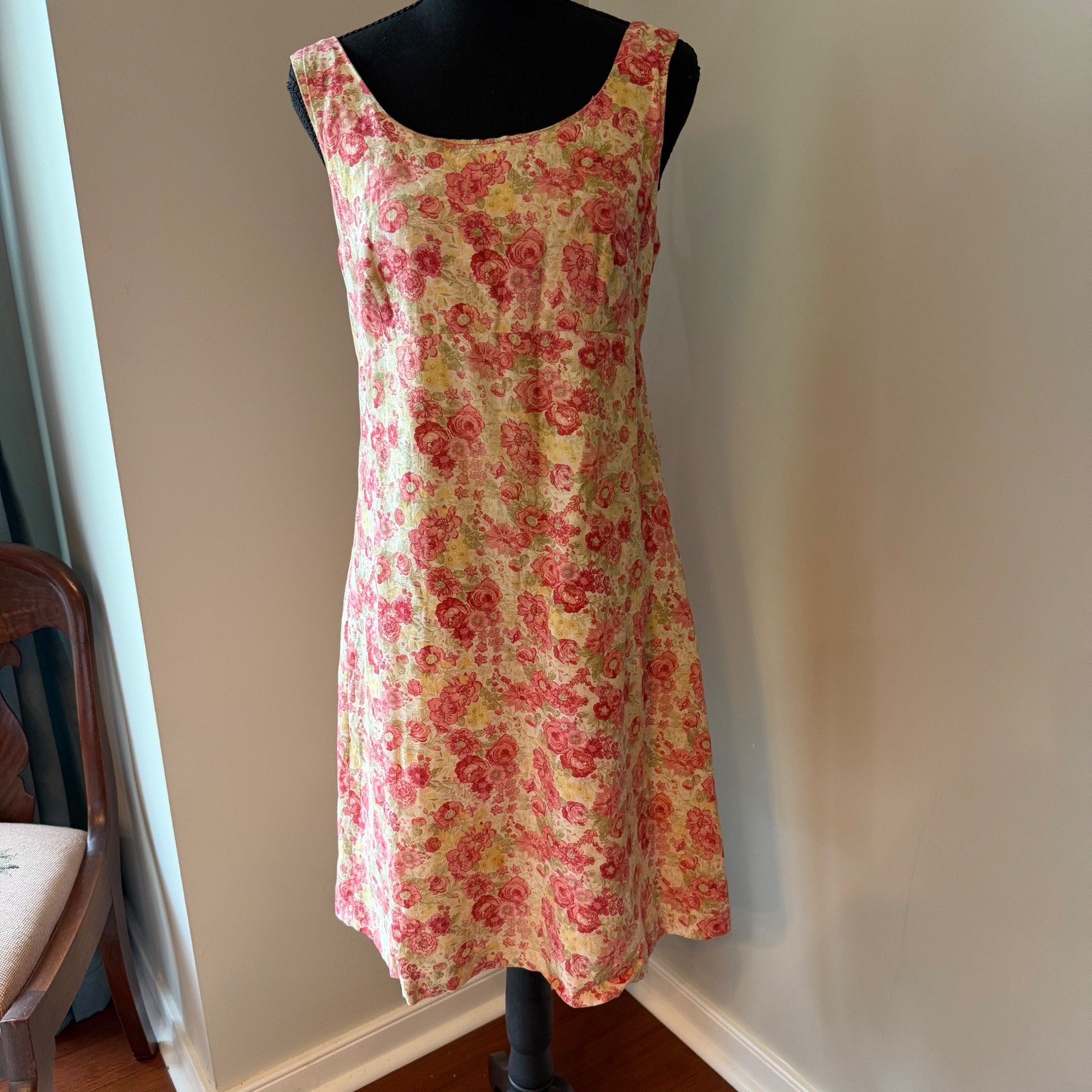 Vintage Laura Ashley UK Floral Linen Dress Cottagecore Romantic Midi Size US 8