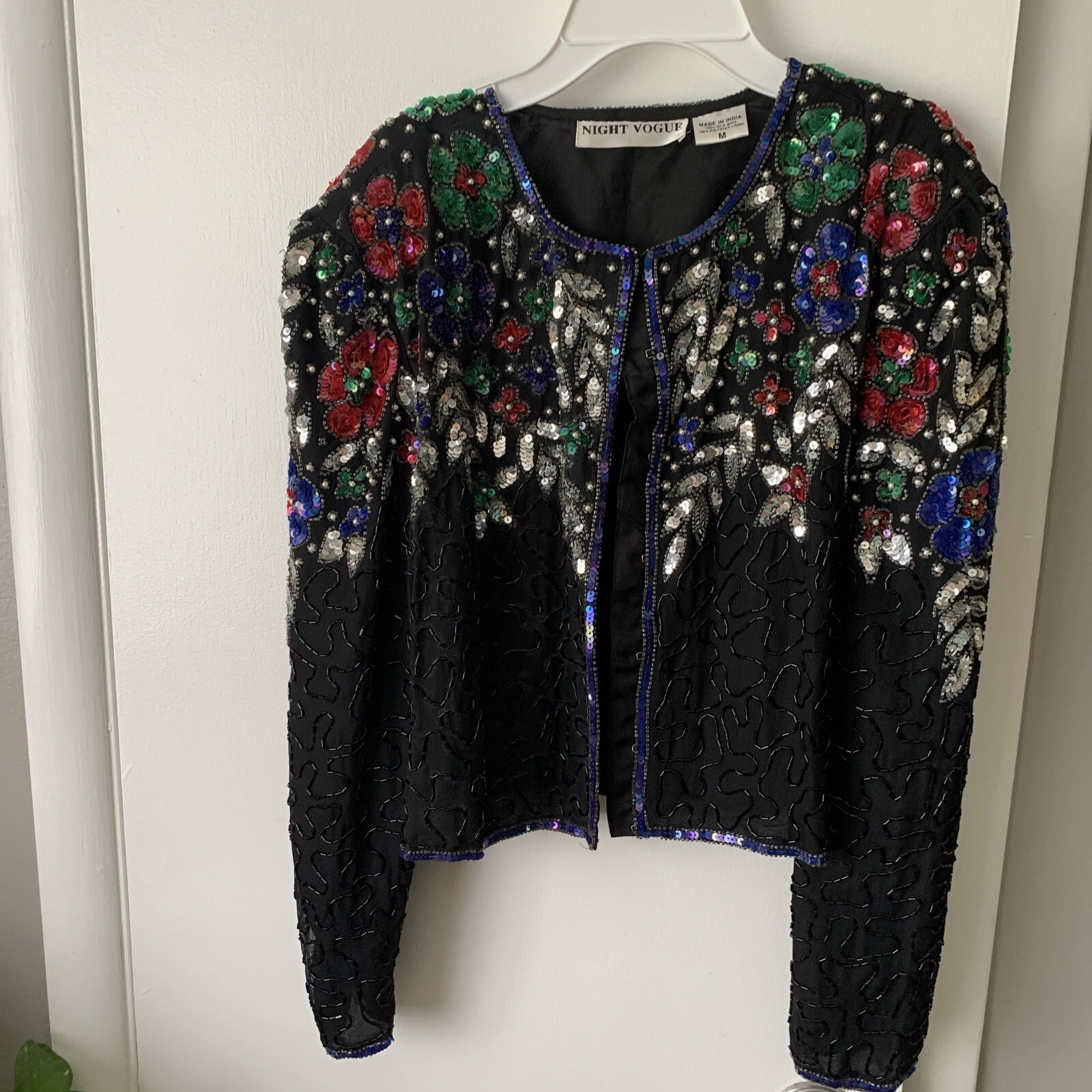 Vintage Night Vogue 100% Silk Elegant Sequin Beaded Jacket Sz M