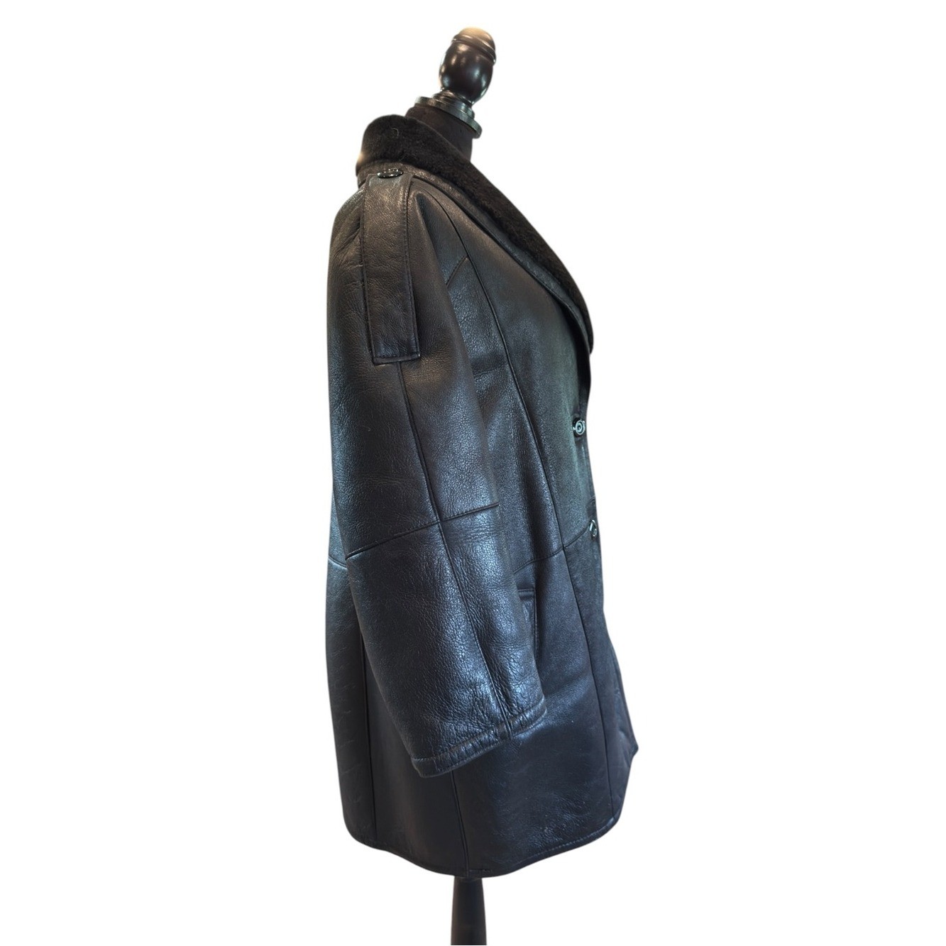 Montreal Sheepskin Genuine Shearling Coat Vintage 80s Black Leather Plush P/S