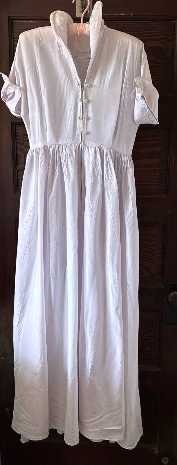 Vtg 40’s 50’s White Acetate Dress Rockabilly Formal Stand Up Collar Zip Long