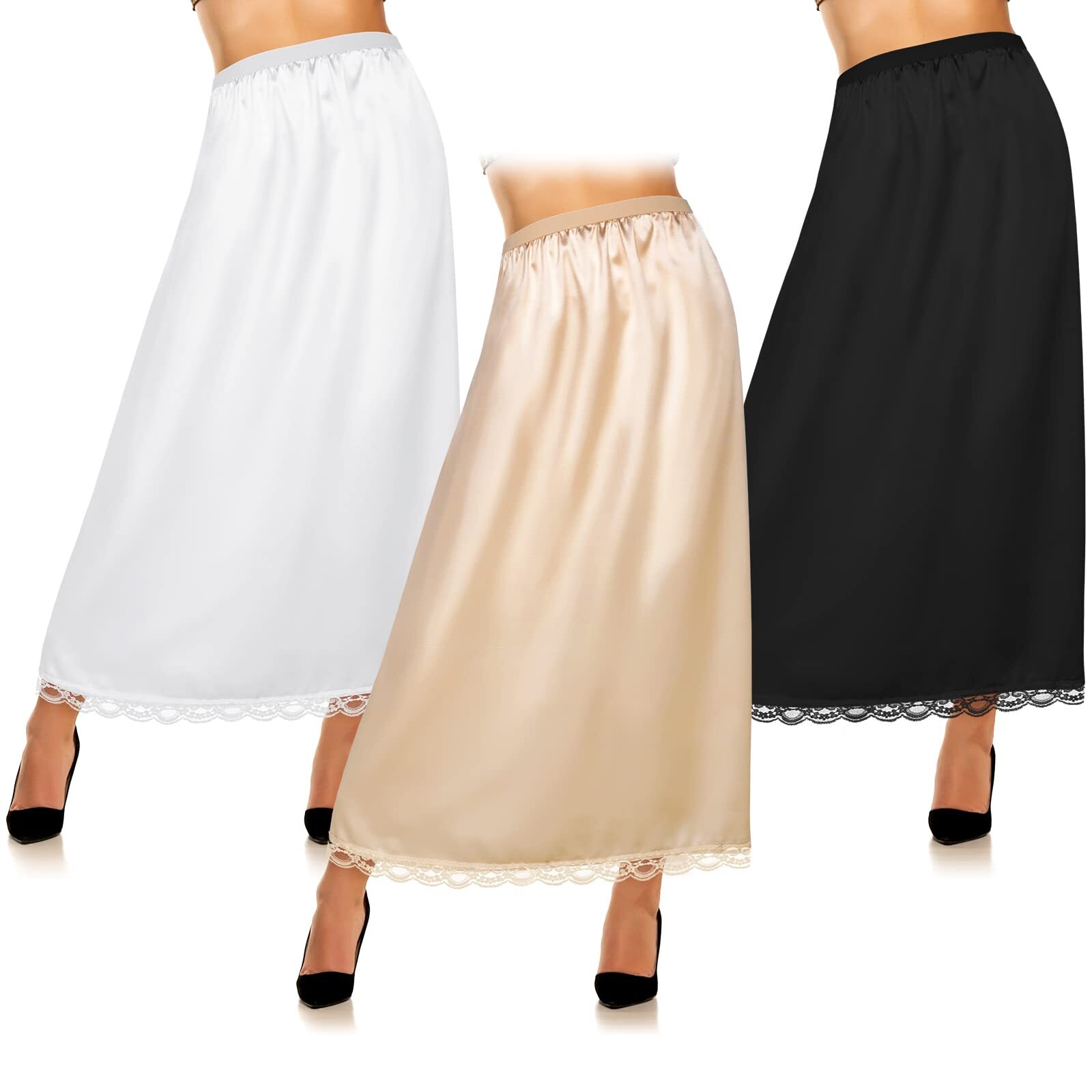 3 Pcs Long Slip for Women Under Dress Half Slip Lace Long Underskirt Anti Sta…
