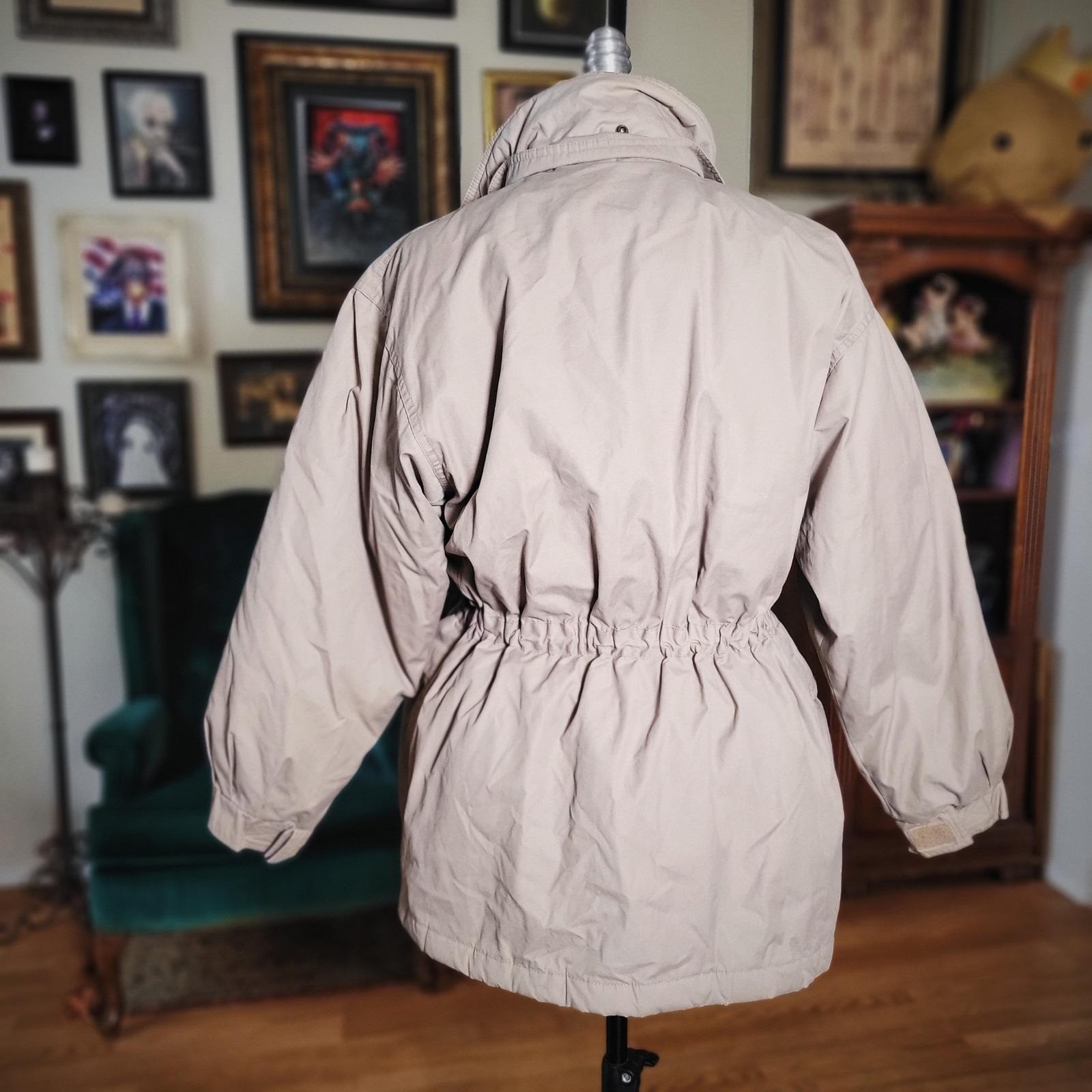 Eddie Bauer Jacket Goose Down Vintage 80s Tan Cinched Waist Parka Coat Womens M
