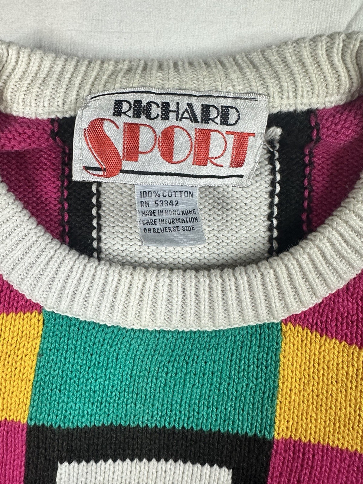 🎨 Richard Sport Vintage 80/90’s Color-block Hong Kong 100% Cotton Sweater 🎨