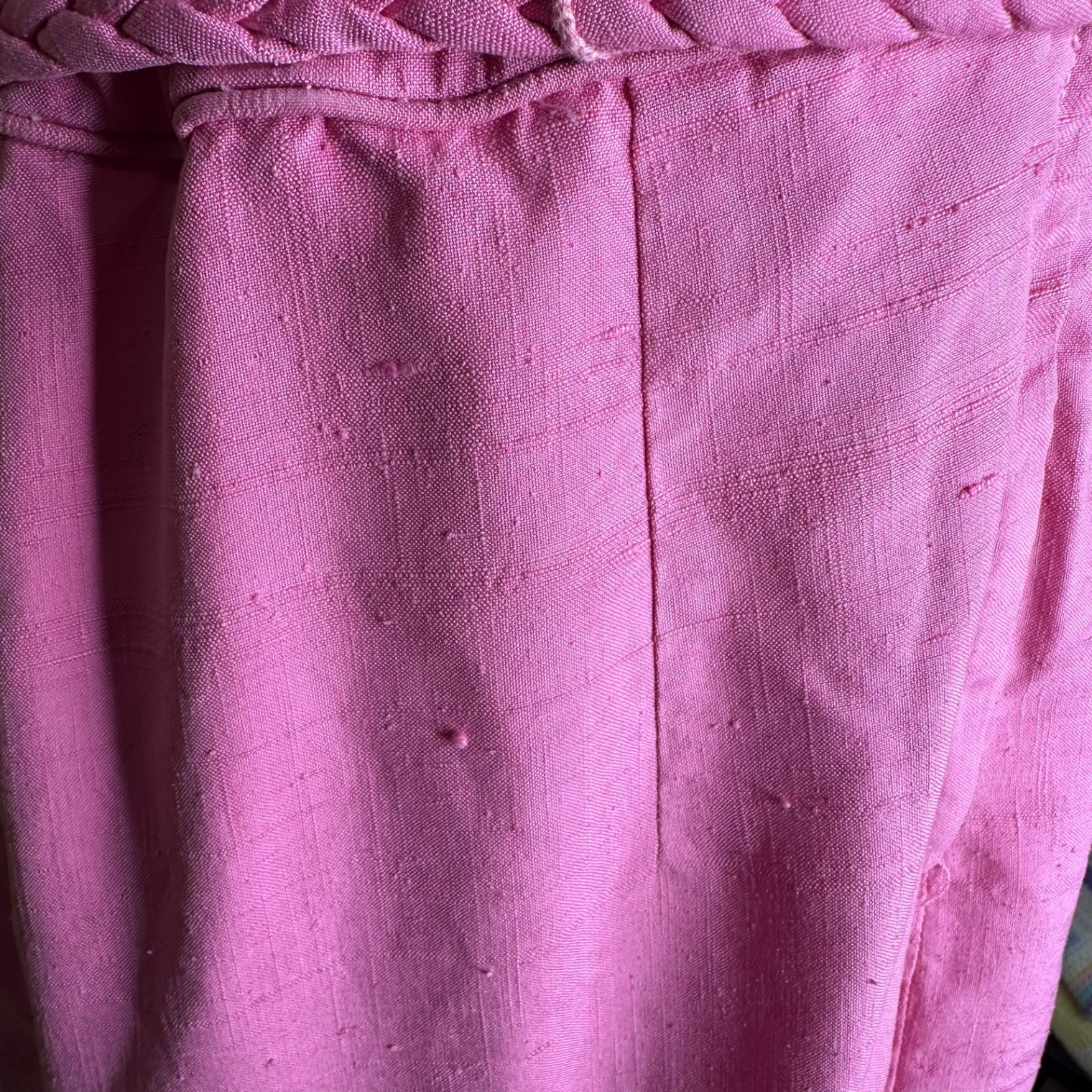 Vintage 1960s Pink Doupioni Silk Sheath Dress Italy Couleur Fabrics Braided Belt