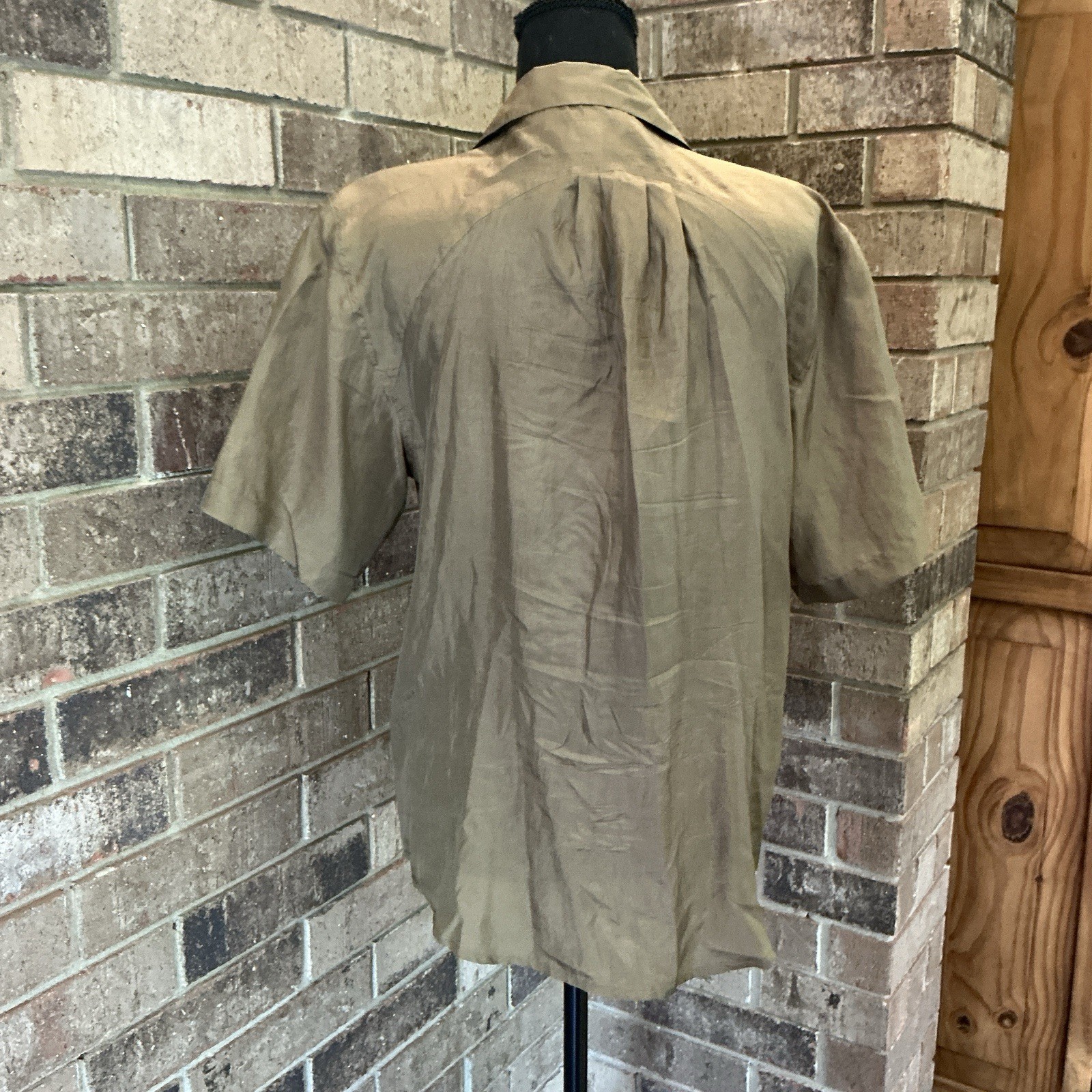 80s VINTAGE Autograph American Clothing Womens M 100% Silk Olive Blouse #53E
