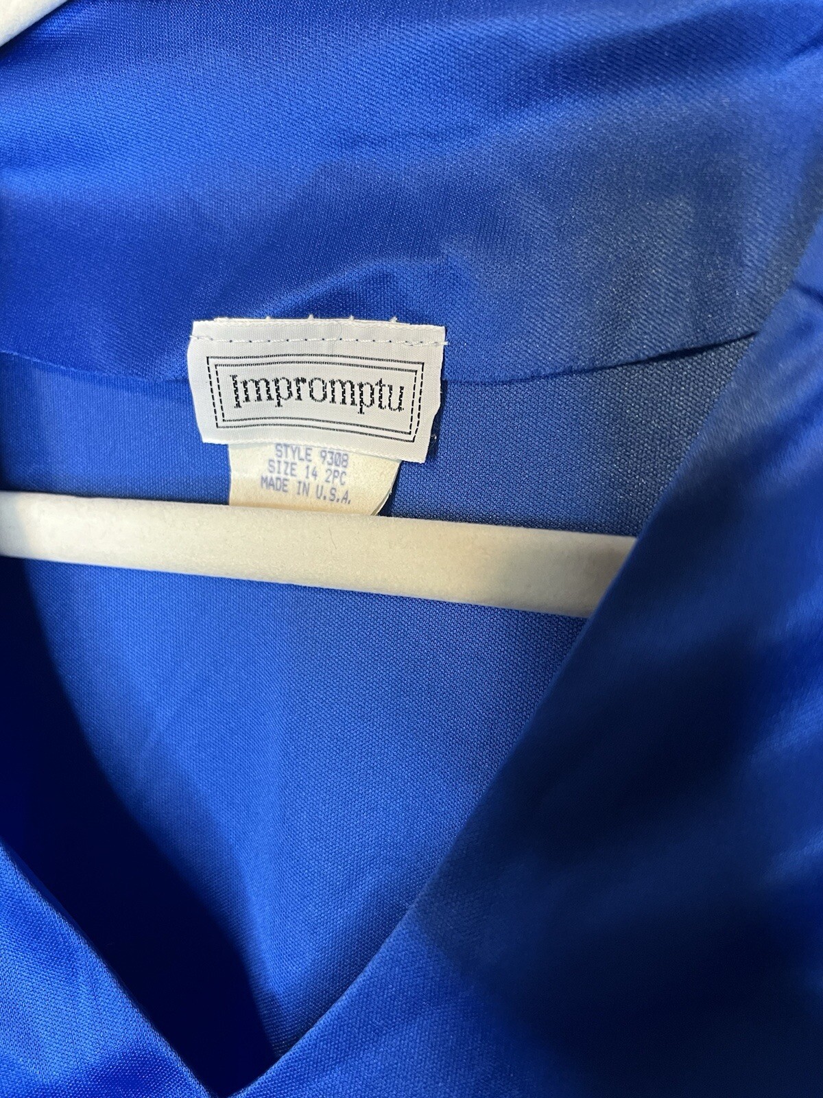 VTG Impromptu Belted Satin Chic Blue Dress Embellished Bejeweled Floral Accents