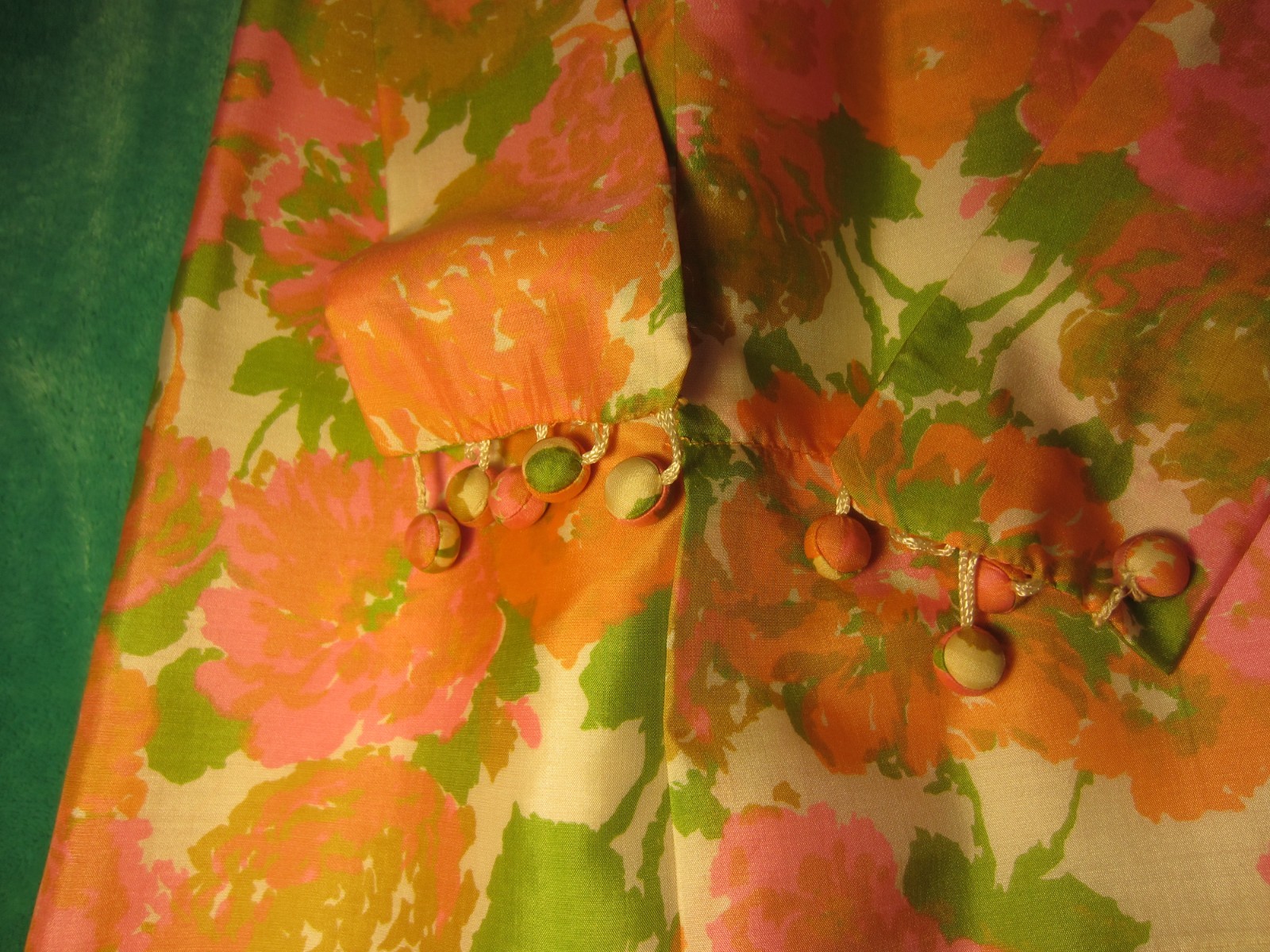 Vintage~Hand Sewn Silk Dress/Belt~60’s Era~Pink/Orange/Olive/Cream~Form Fitting