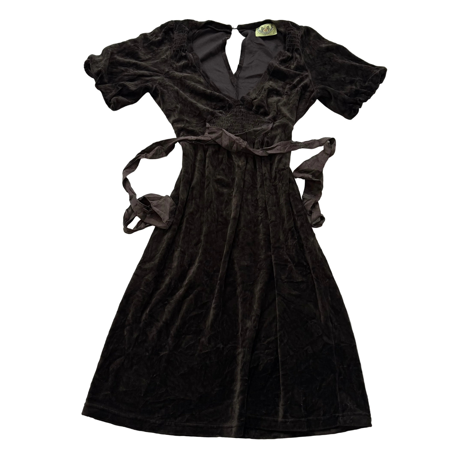 2003 Vintage Juicy Couture Women’s Brown Dress V-Neck Belted Short Sleeve Size L