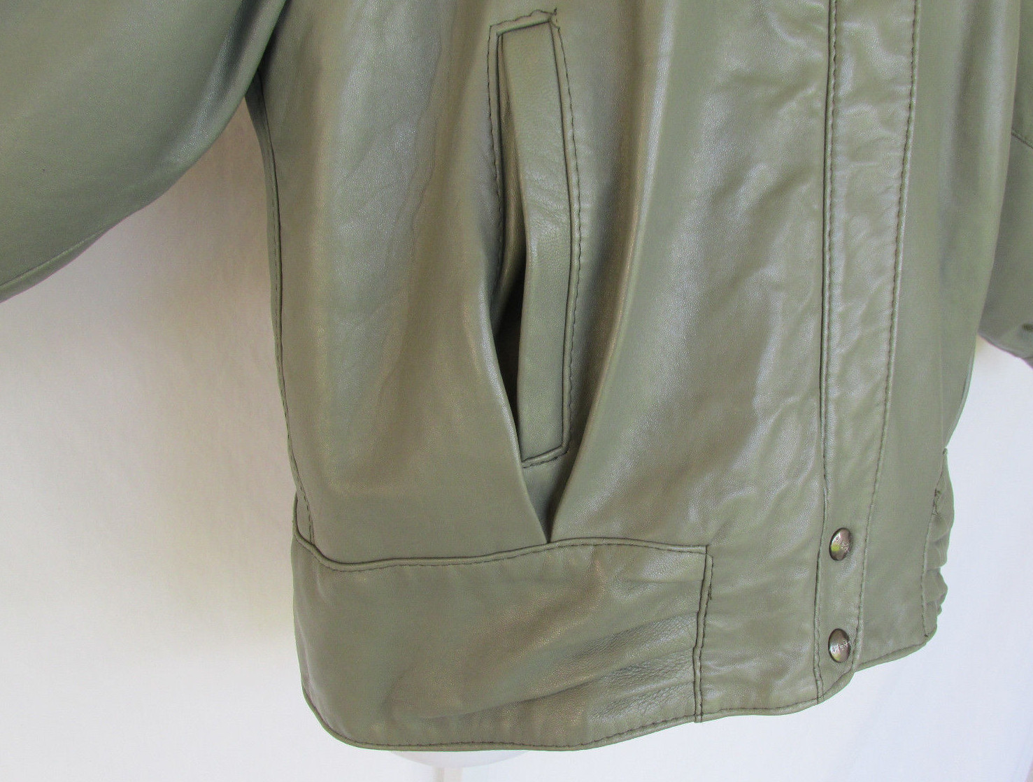 VINTAGE 1980s 90s BAGATELLE LEATHER JACKET GRAY GREEN LAMBSKIN? SIZE 10 LINED