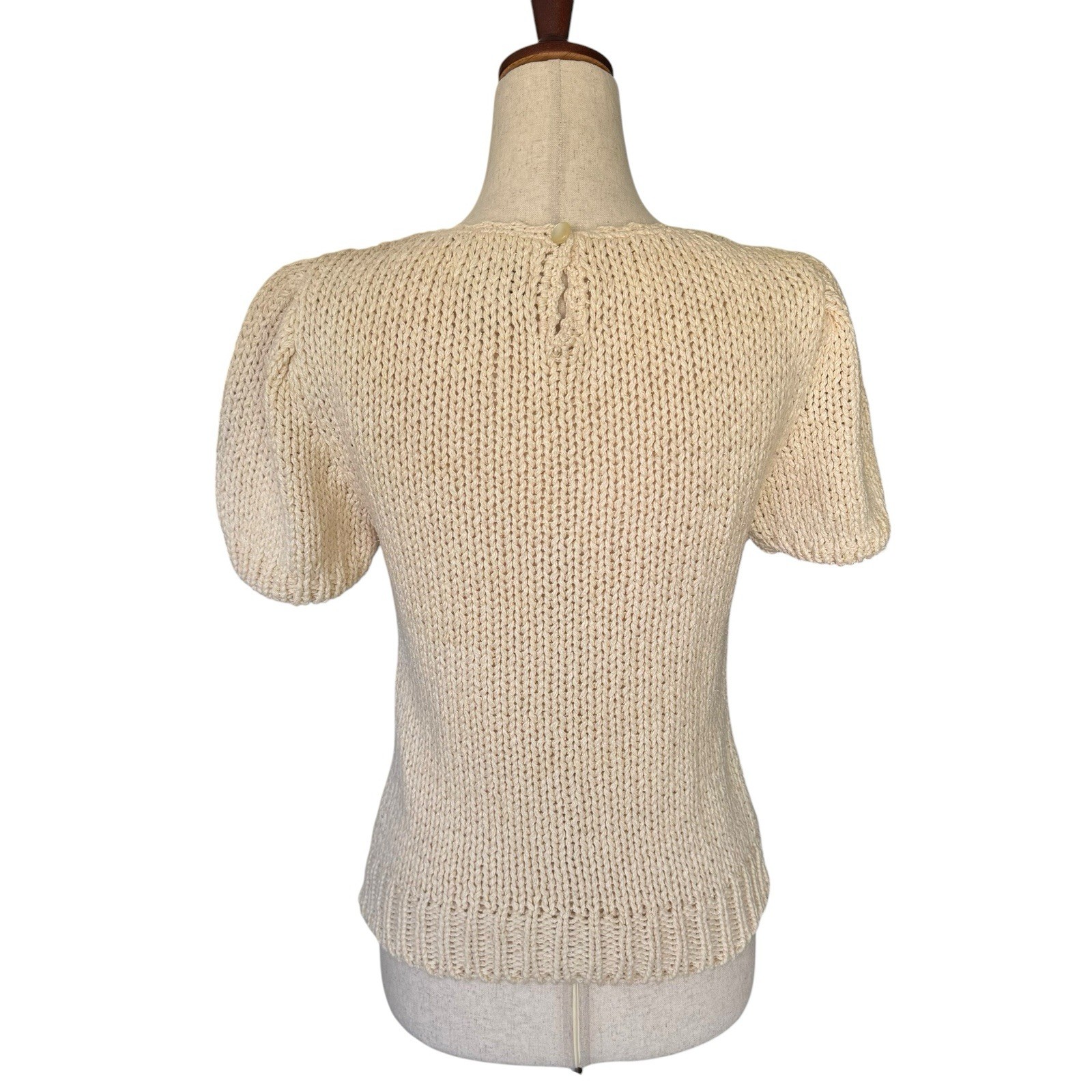 Vintage 80s Hand Knit Sweater Floral Embroidery Puff Sleeve Coquette Cottage