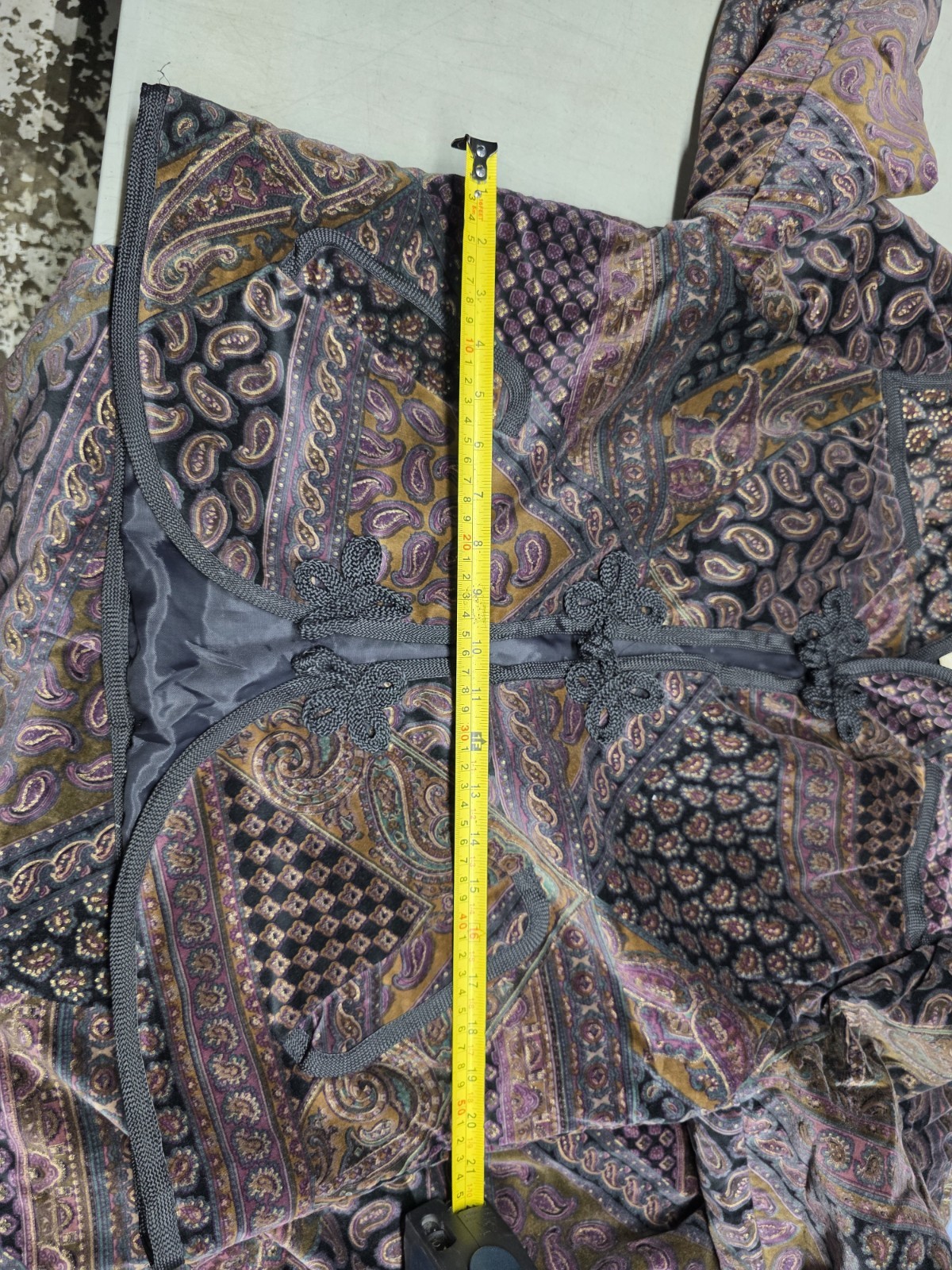 VTG Frances Henaghan Velvet Paisley 2pc Jacket Skirt Set Boho Frog Closure 12 14