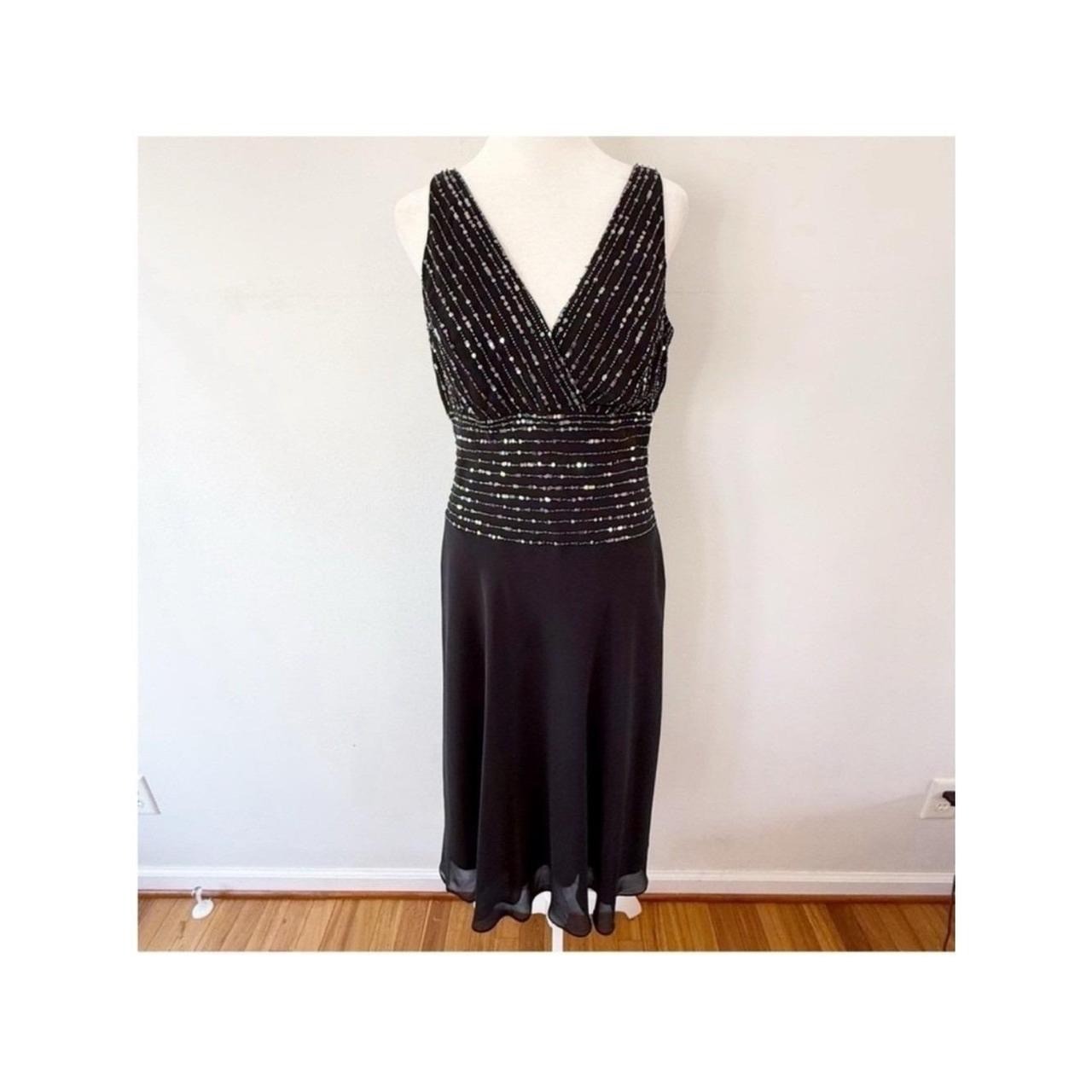 Vintage Cocktail Dress Women 8 Black Beaded Formal Wedding Guest Classic Elegant