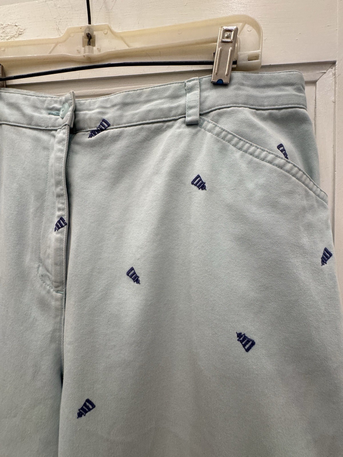 Vintage 90s LL Bean Critter Pants Womens 18, blue Lighthouse Embroidered