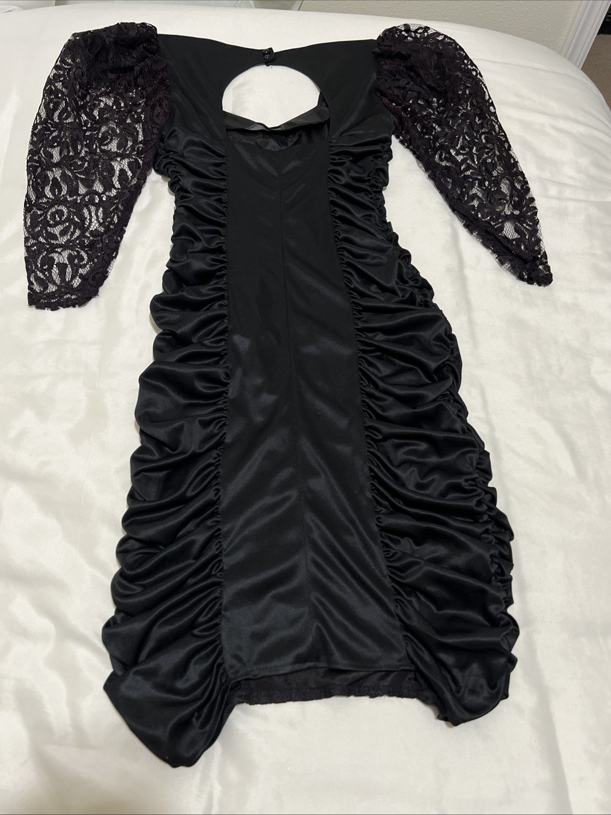 VTG 80s Mayvens California Bodycon Dress Cocktail Black Puff Sleeve S Juniors 3
