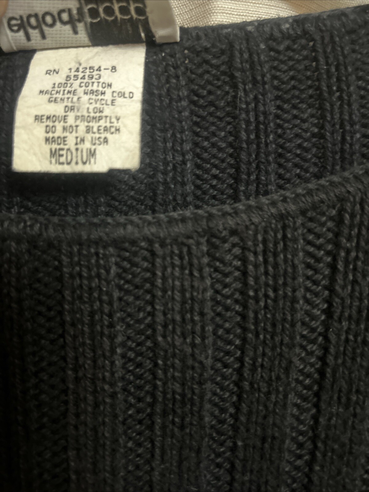 Beldoch Popper USA M Black Long Sleeve Knit Sweater Vintage Cotton Mall Hair T4