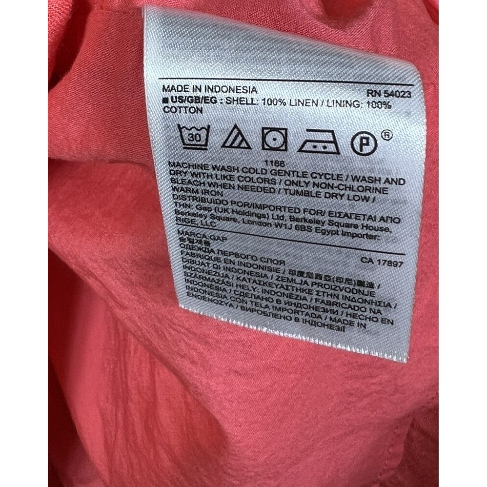 Gap Linen Cami Dress Womens Size 2 Fire Coral Lined Pockets Racerback A-Line