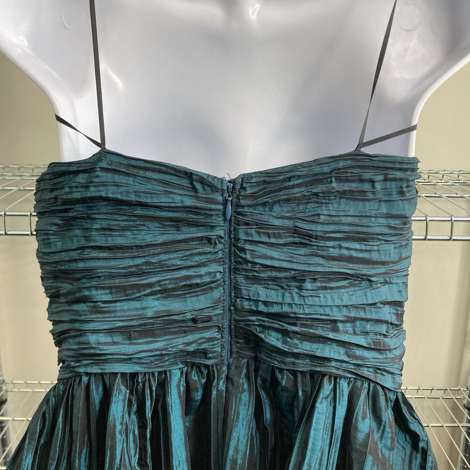 Vtg Y2K ABS Allen Schwartz Teal Strapless Dress 8 Glam Prom Party Formal Evening