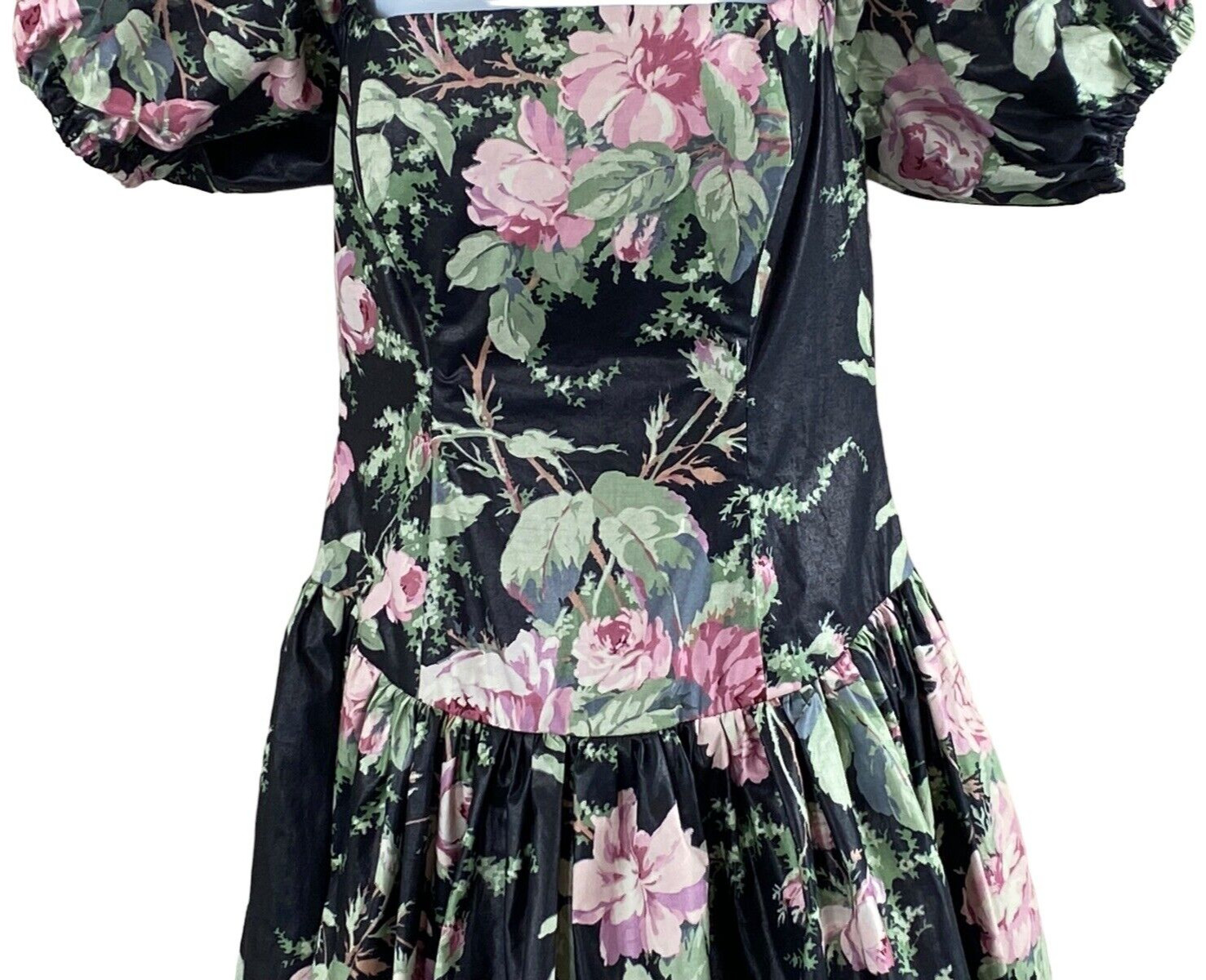 VTG 1980s s.g.gilbert Black Floral Chintz Dress Tulle Underskirt Tea Length Prom