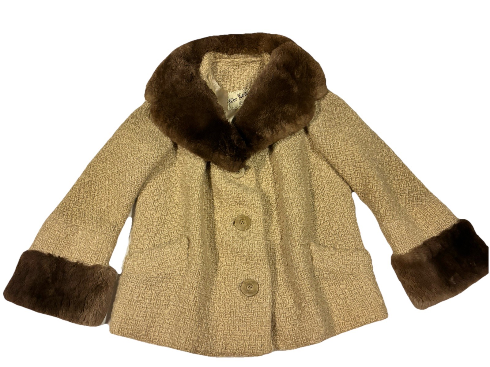 Vtg 70s Forstmann Coat with Fur Collar and Cuffs Wool Blend 3 Button Up