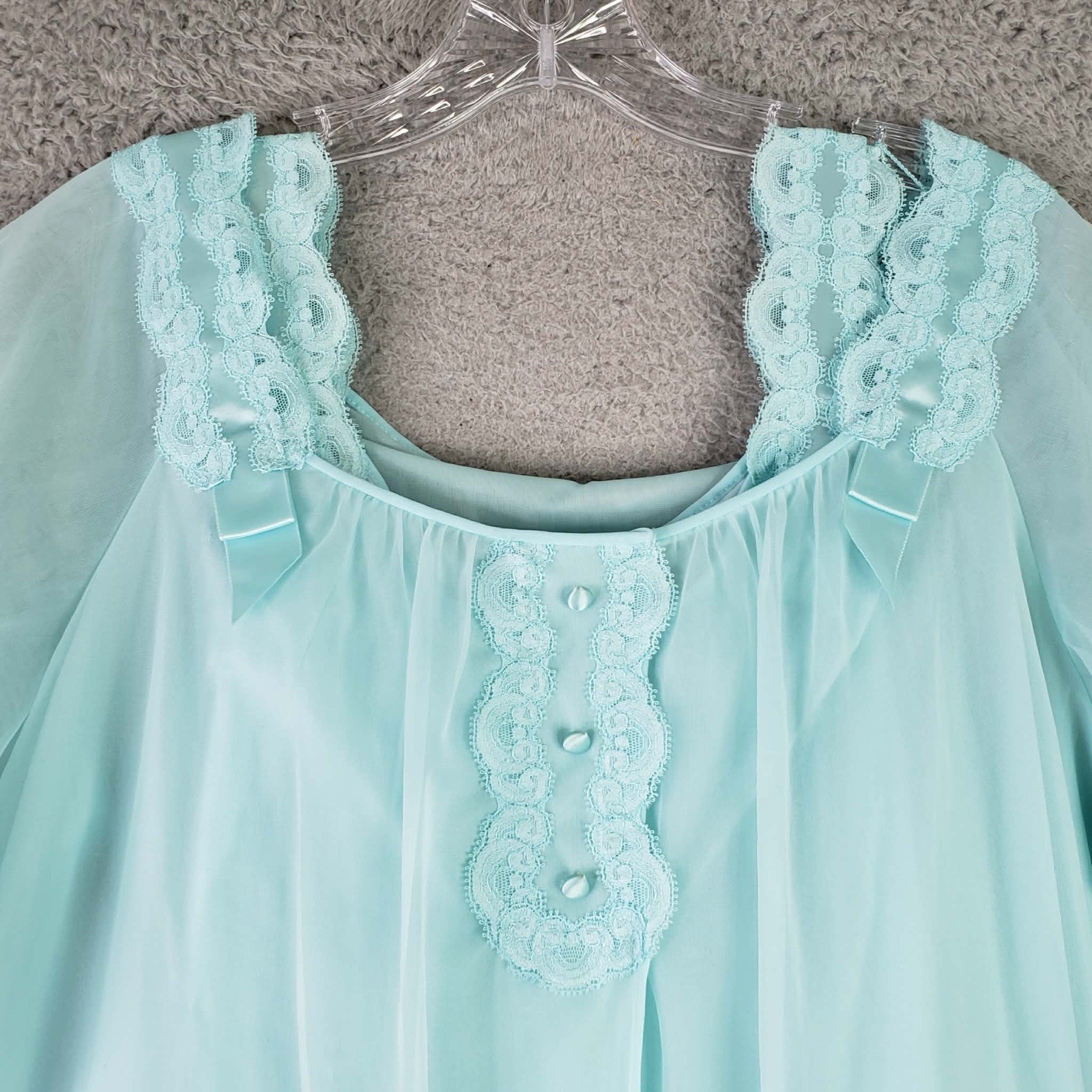 Vanity Fair Vtg Sheer Midi Nightgown Robe Peignoir Set Small Blue Double Chiffon