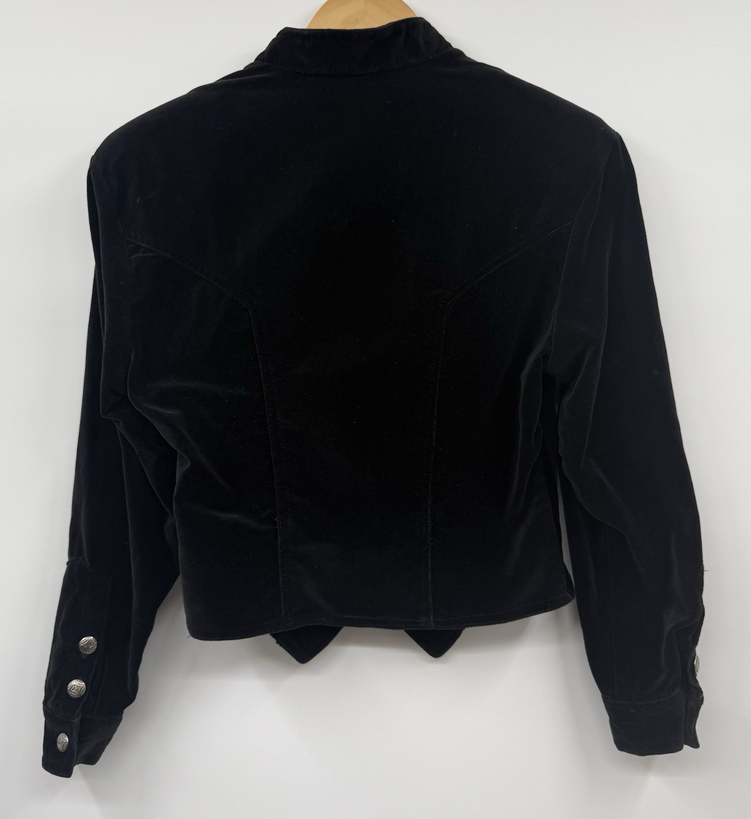 VTG Adobe Rose 1990’s Black Velvet Military Gothic Jacket Vamp M Cropped Fitted