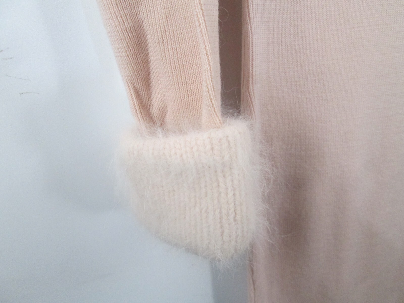 VTG Apart Sweater Dress Pink Women Sz M Merino Wool Angora Rabbit Fur Trim