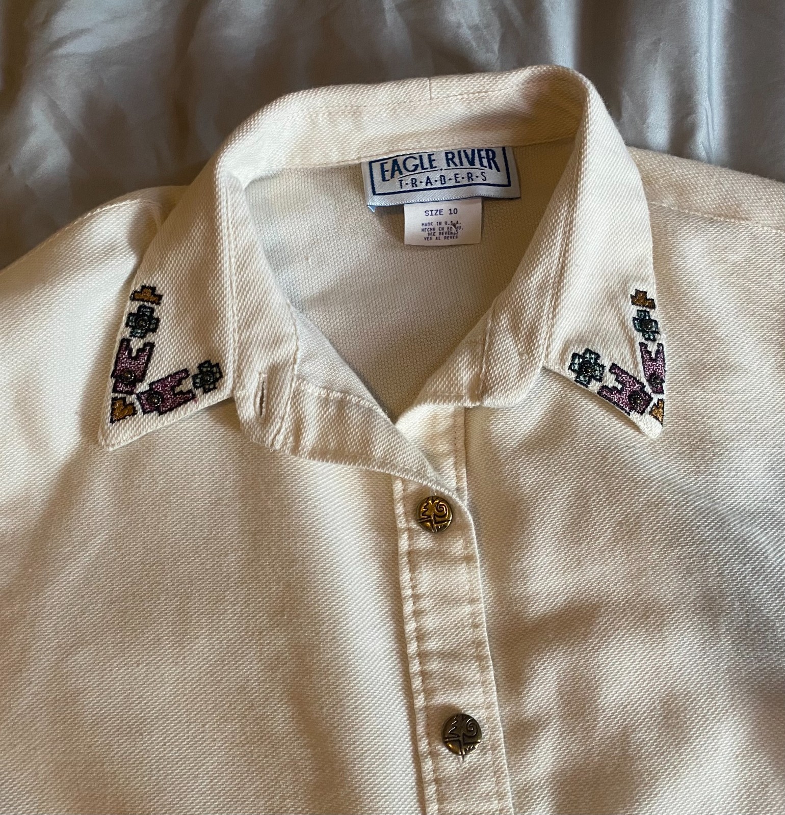 Vintage Womens Cream Eagle River Traders Button Up Sz 10