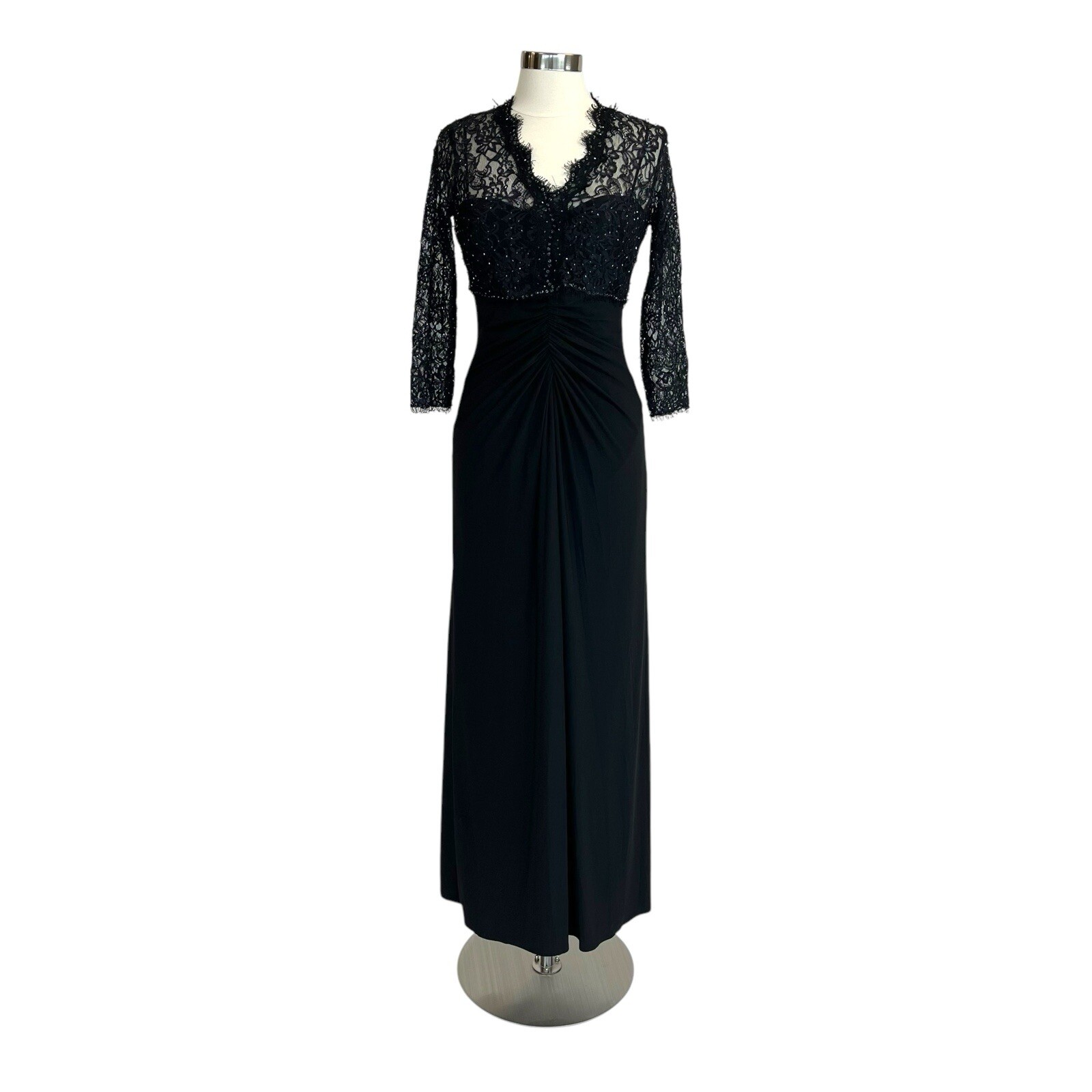 Vintage 2000s Y2K Cachet Black Beaded Lace Ruched Gown Long Dress NWT Size 8
