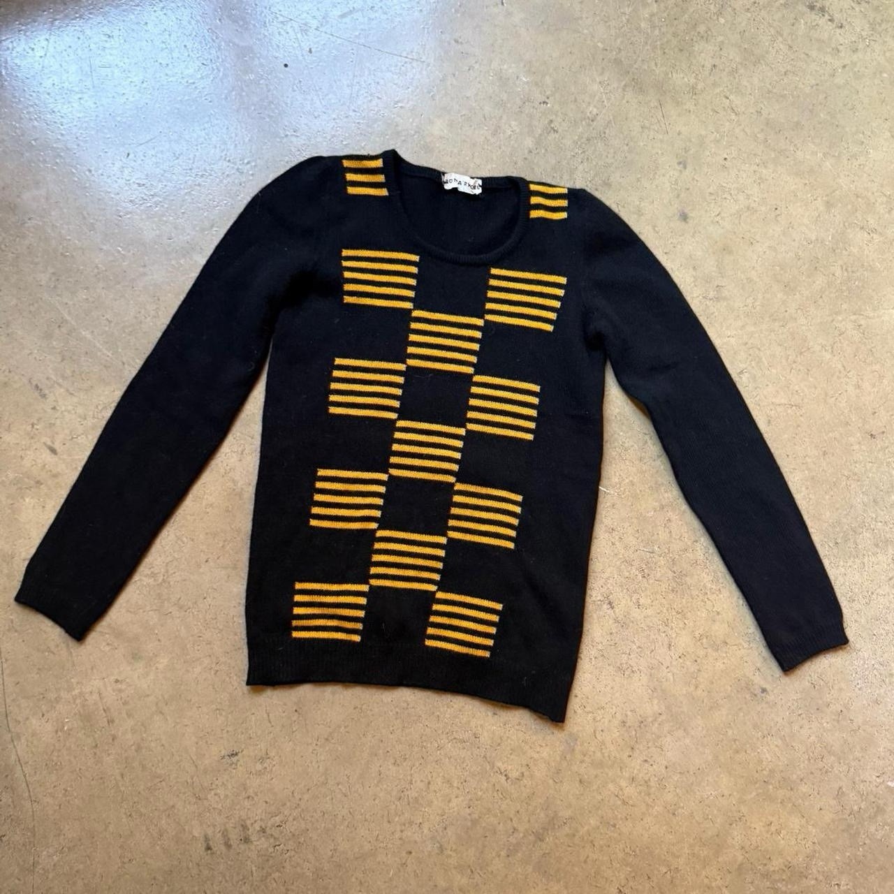 Vintage 80s Sonia Rykiel France Designer Black/Yellow Angora Wool Knit Sweater S