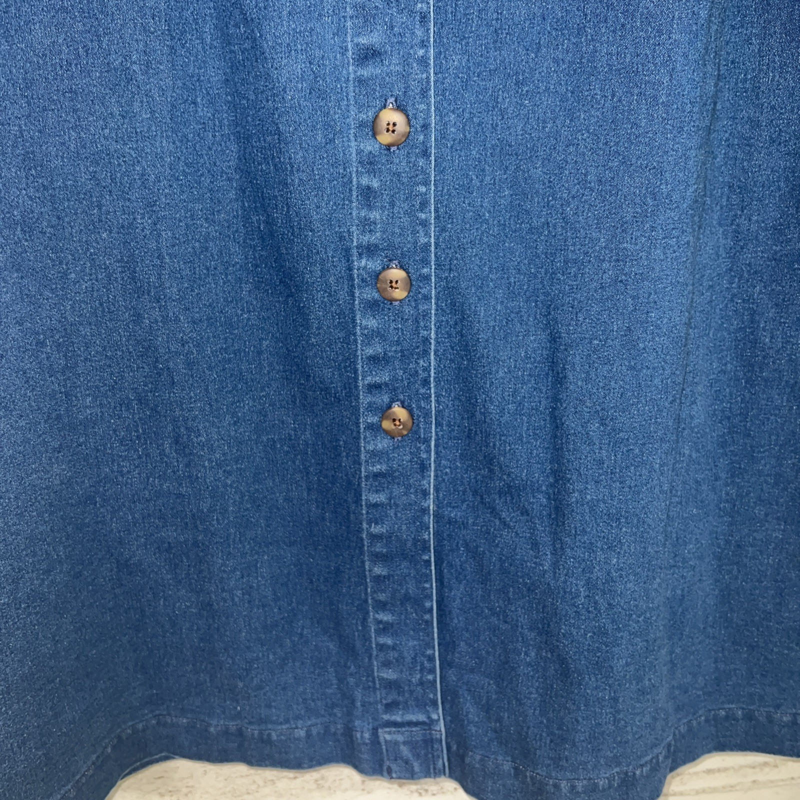 Vintage TanJay Petites 14 Denim Blue Jean Cotton Midi Skirt Button MODEST NEW