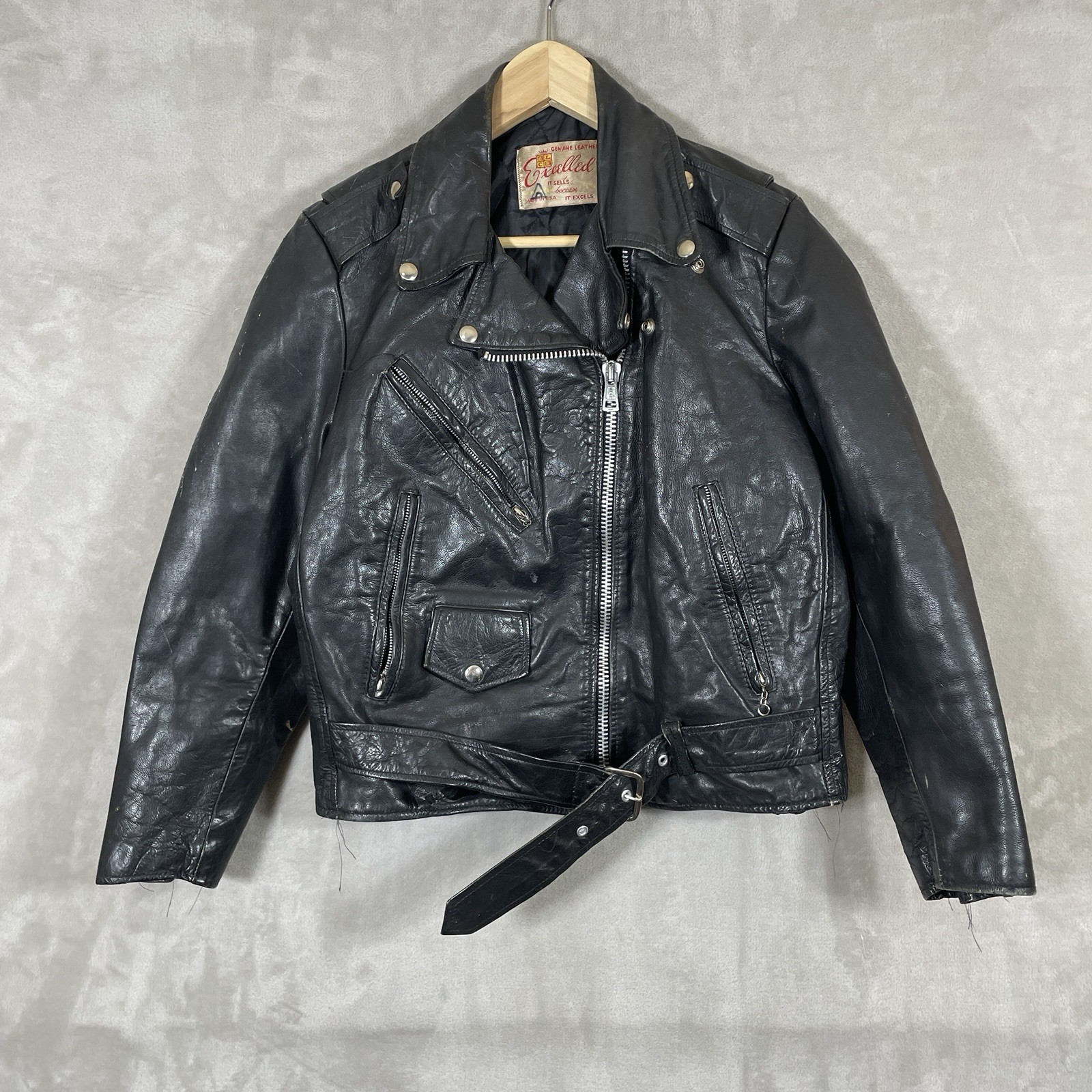 Vintage 70s Excelled Leather Jacket Womens 12 Made in USA Motorcycle Biker *read